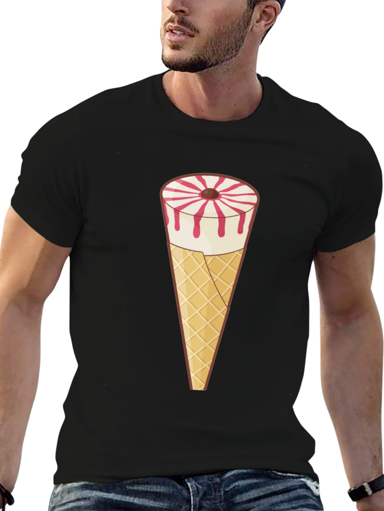 Novelty Ice Cream Cone Graphic Tee - Black