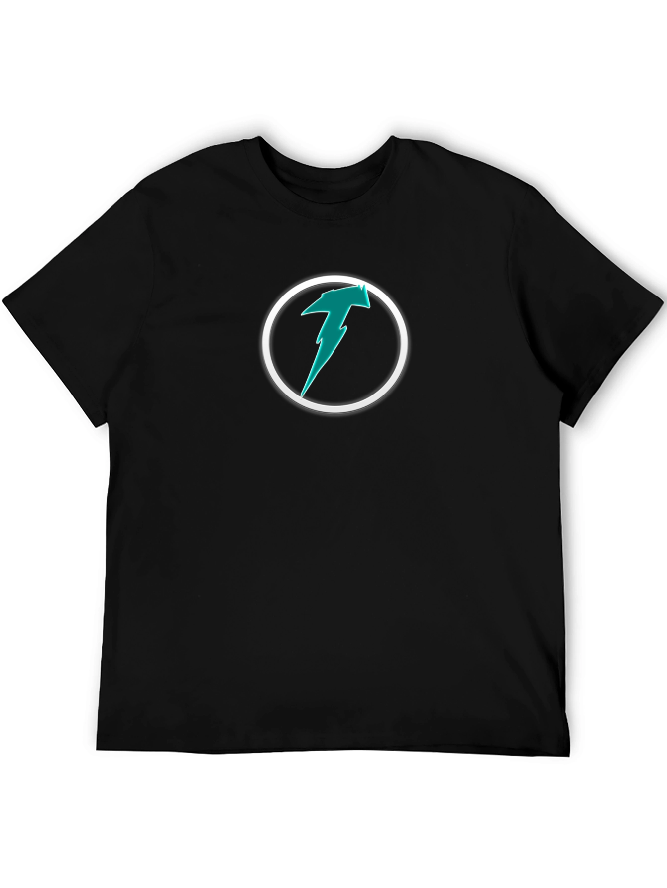 Teal Lightning Bolt Logo Black T-Shirt