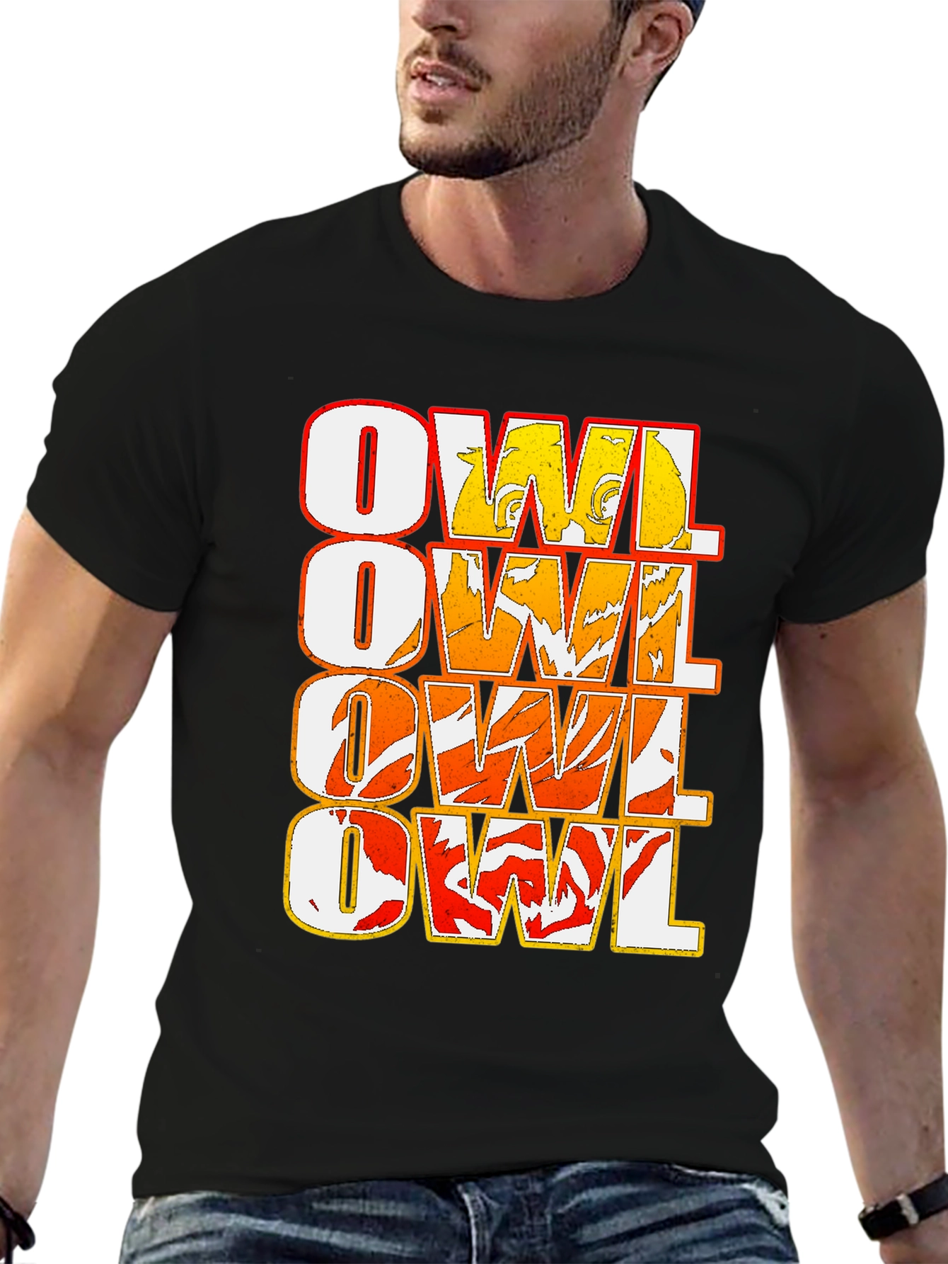 Owl Graphic Print Black T-Shirt