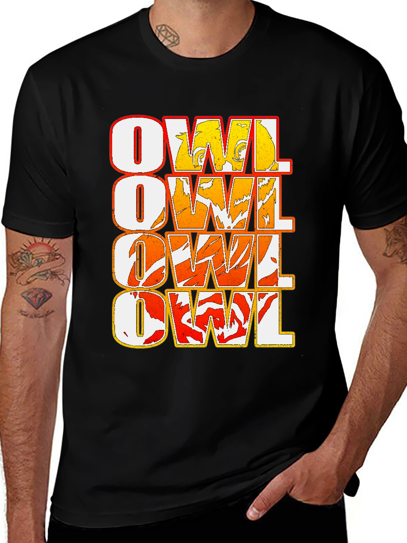 Owl Graphic Print Black T-Shirt