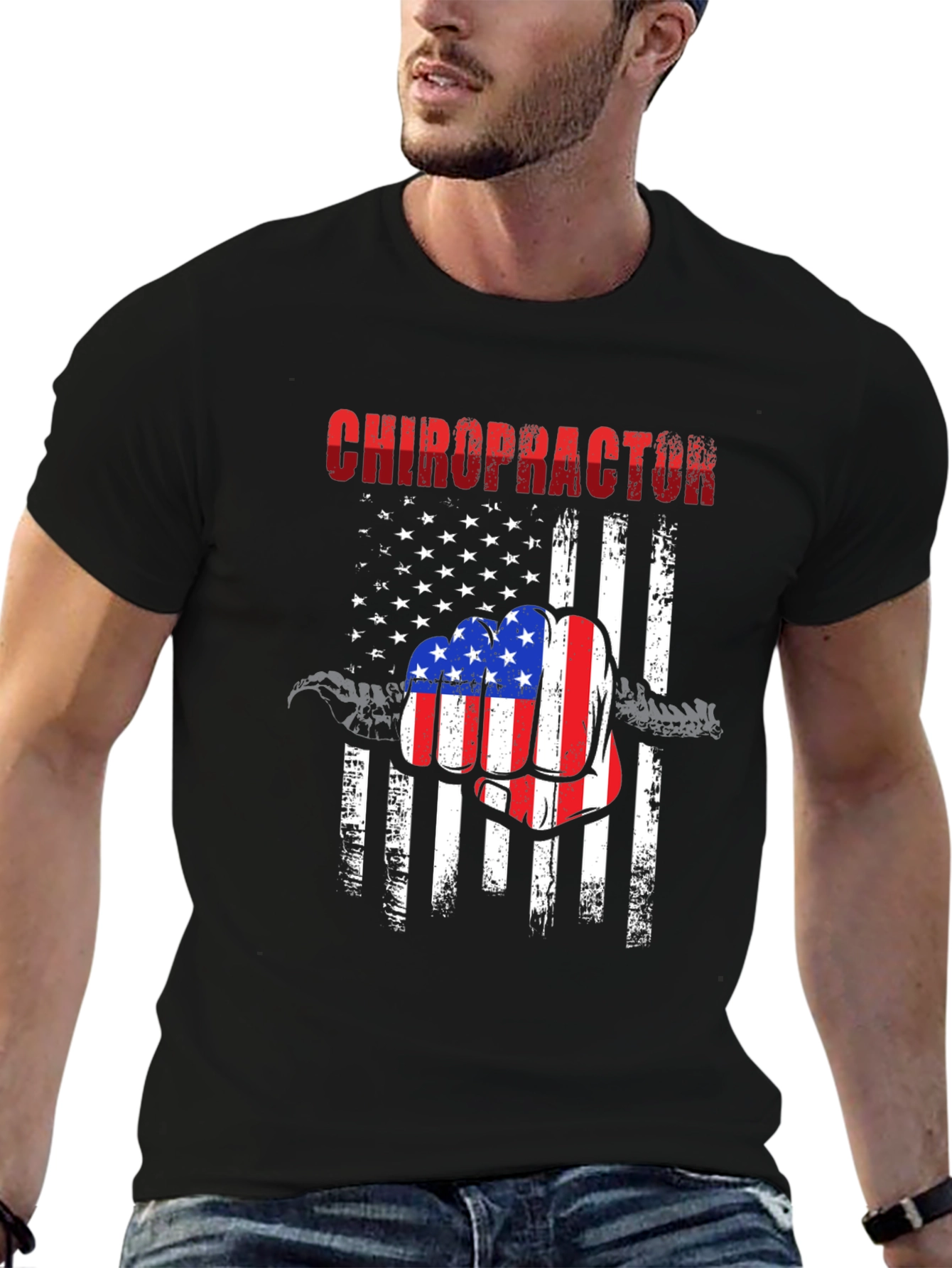 Chiropractor American Flag Fist T-Shirt