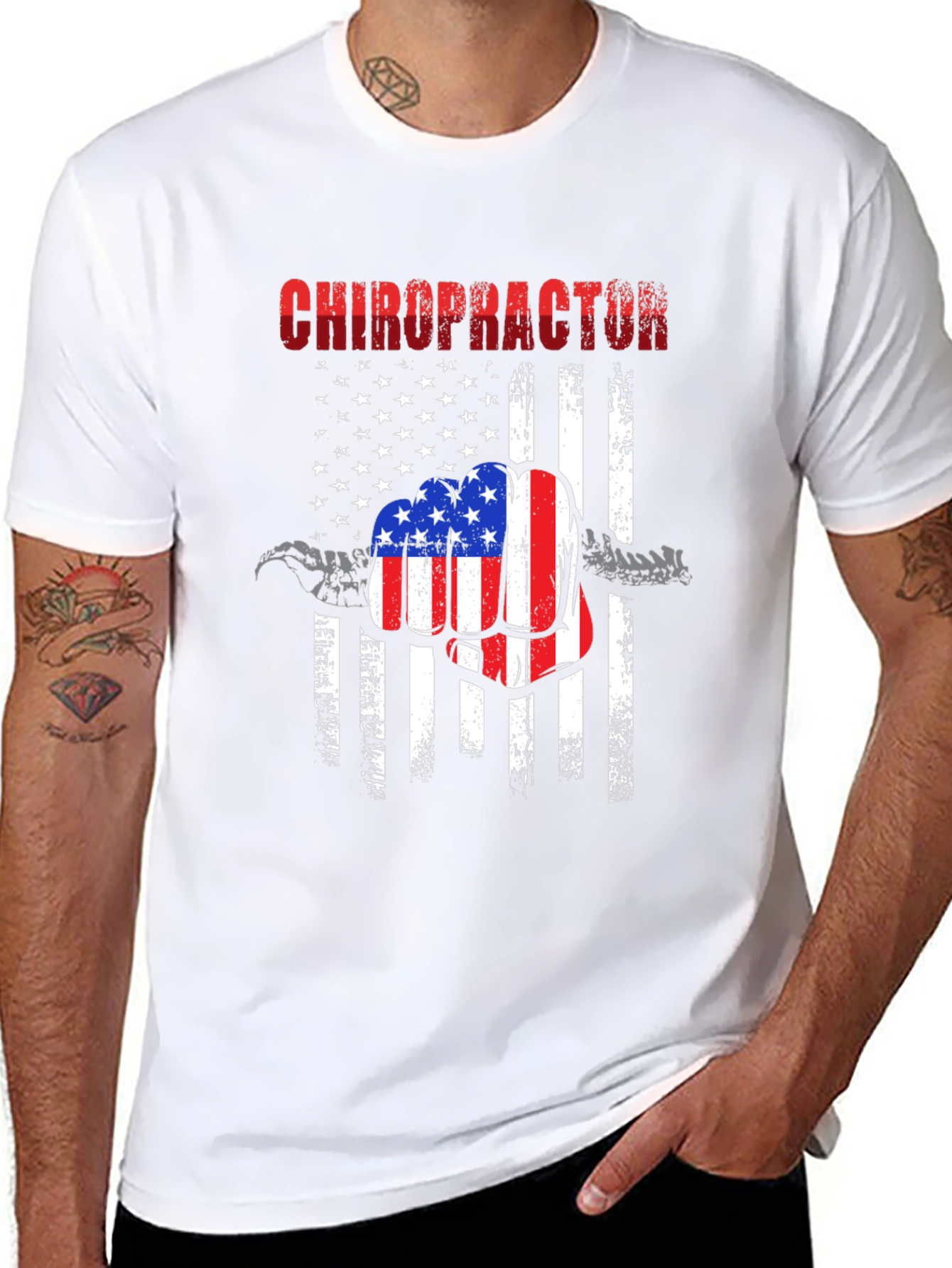 Chiropractor American Flag Fist T-Shirt