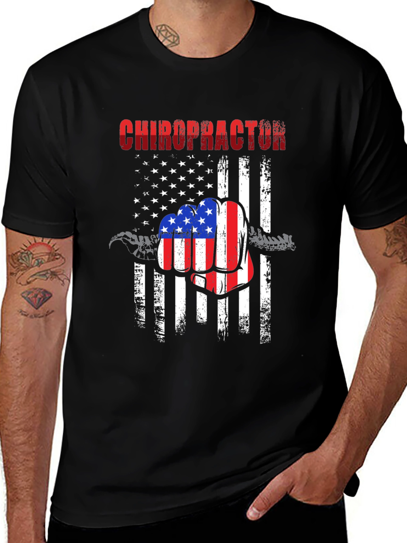 Chiropractor American Flag Fist T-Shirt