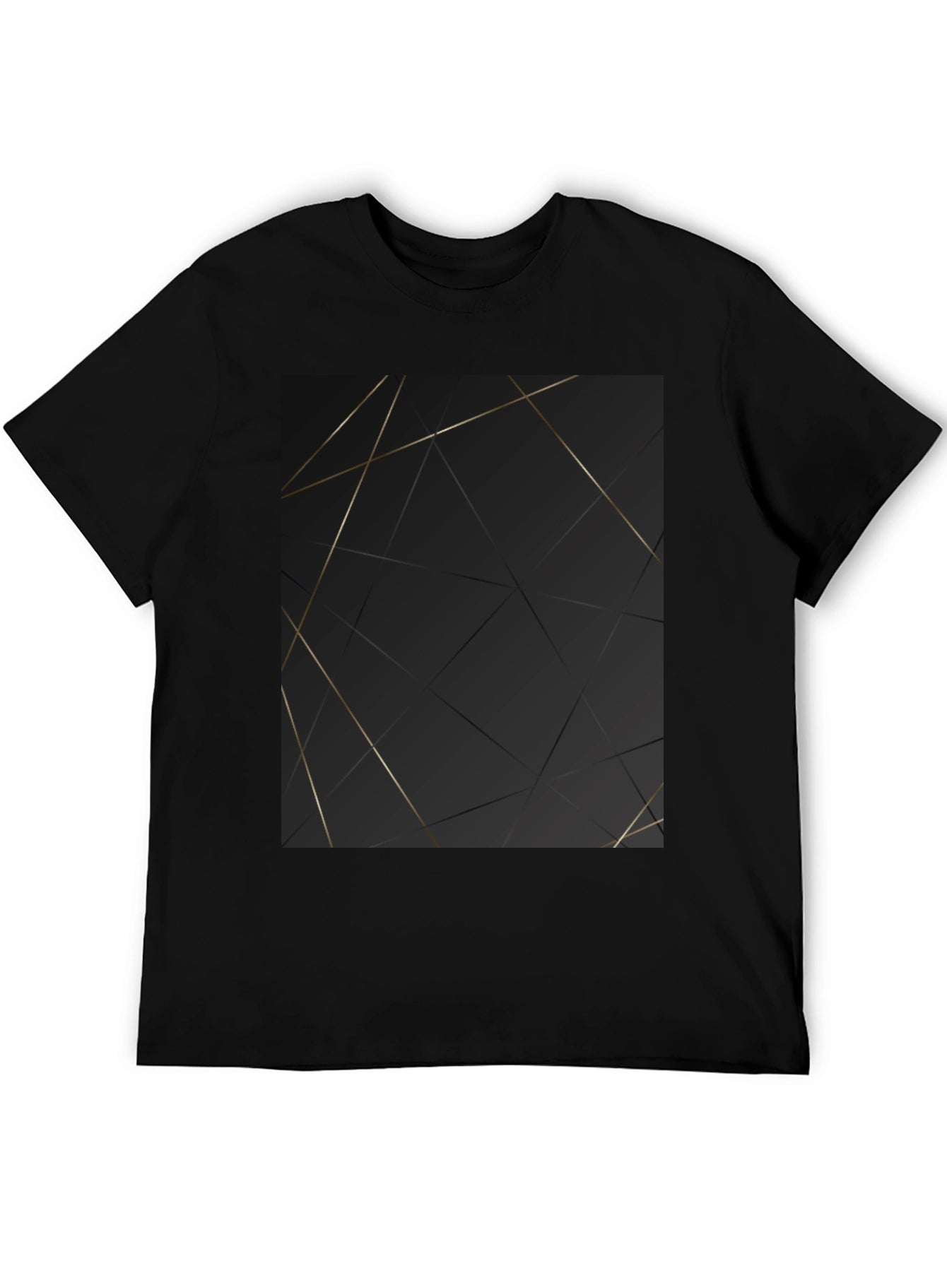 Modern Geometric Gold Line Black T-Shirt
