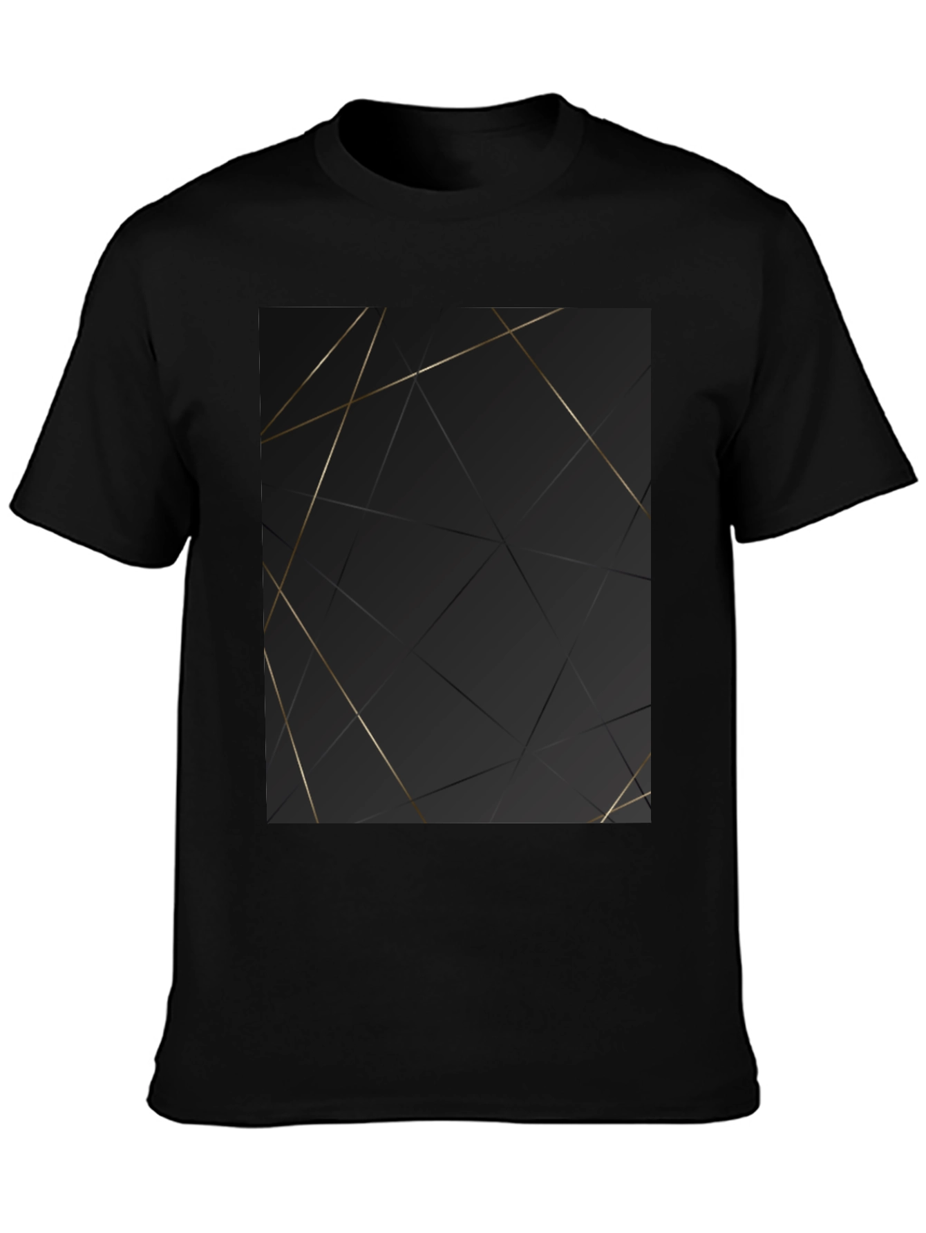 Modern Geometric Gold Line Black T-Shirt