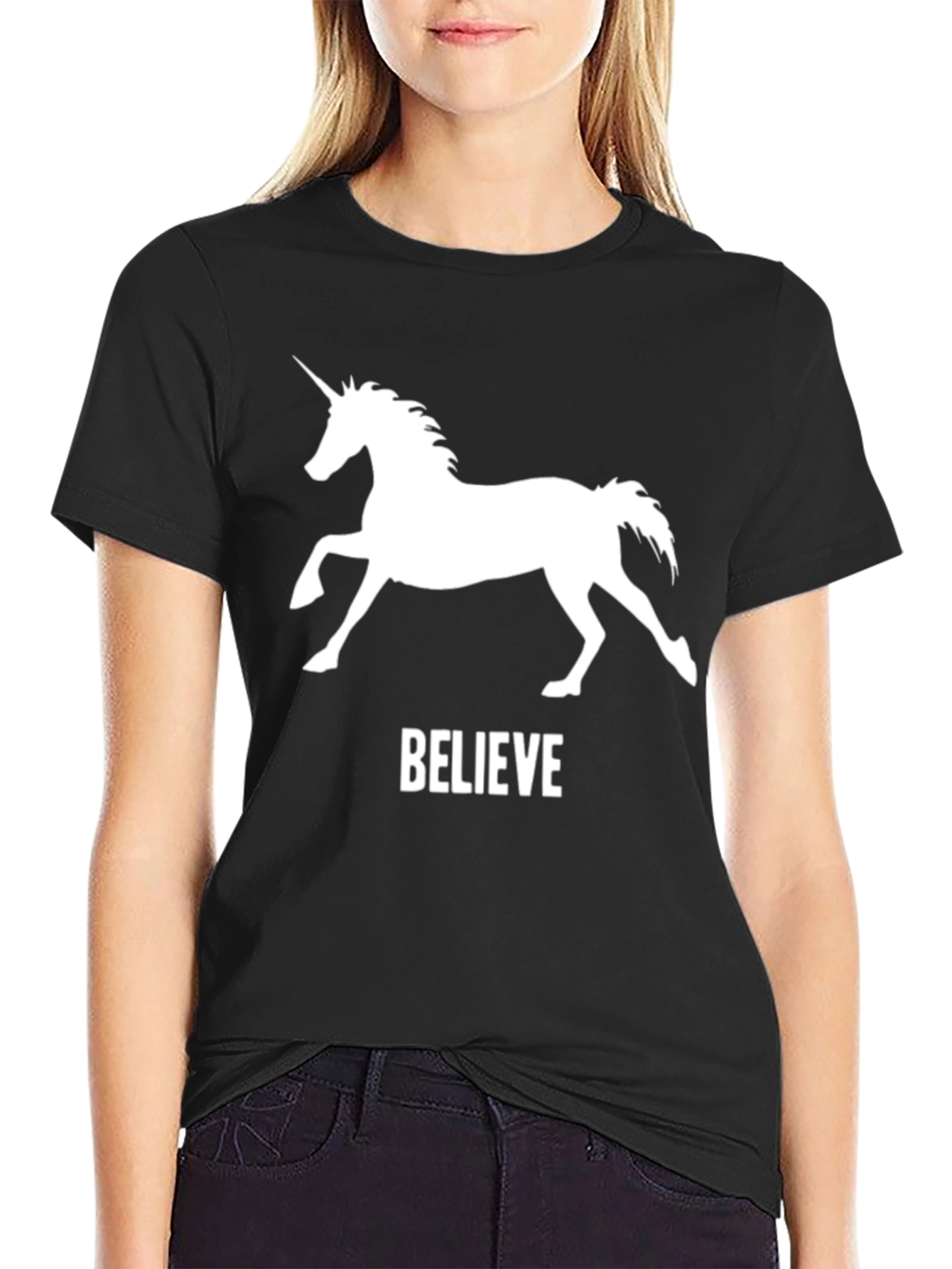 Believe Unicorn Graphic T-Shirt - Black