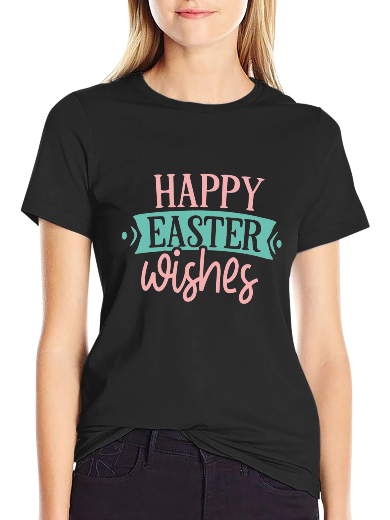 Happy Easter Wishes Black T-Shirt