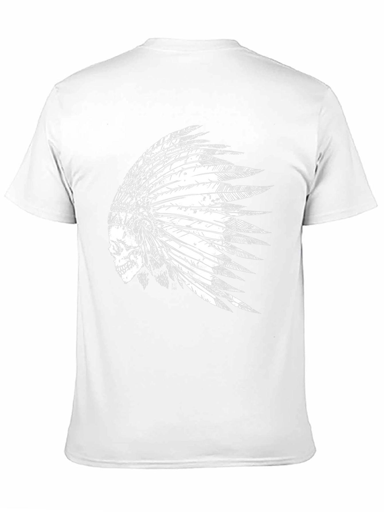 Skull Indian Headdress Graphic Tee - Black Cotton