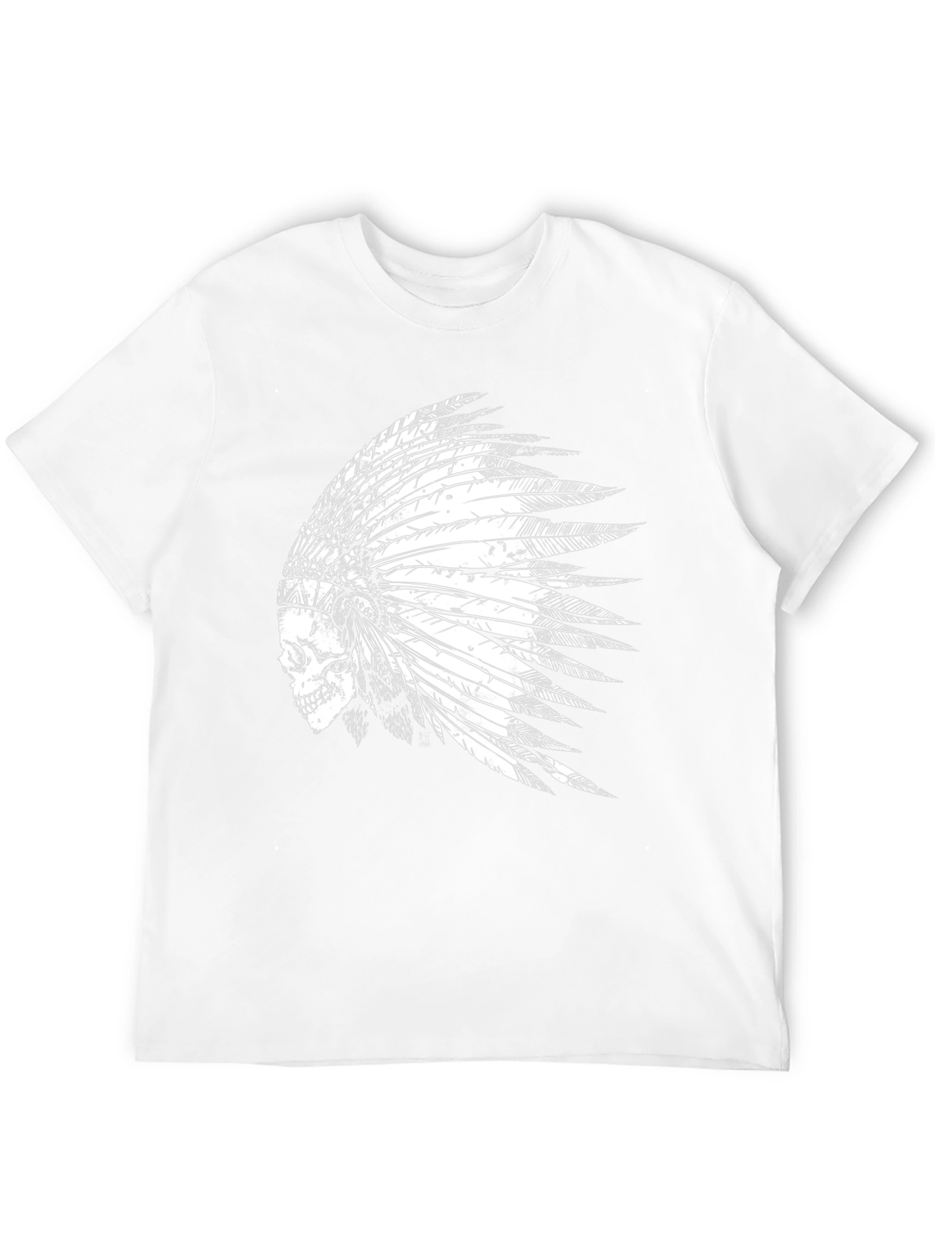 Skull Indian Headdress Graphic Tee - Black Cotton