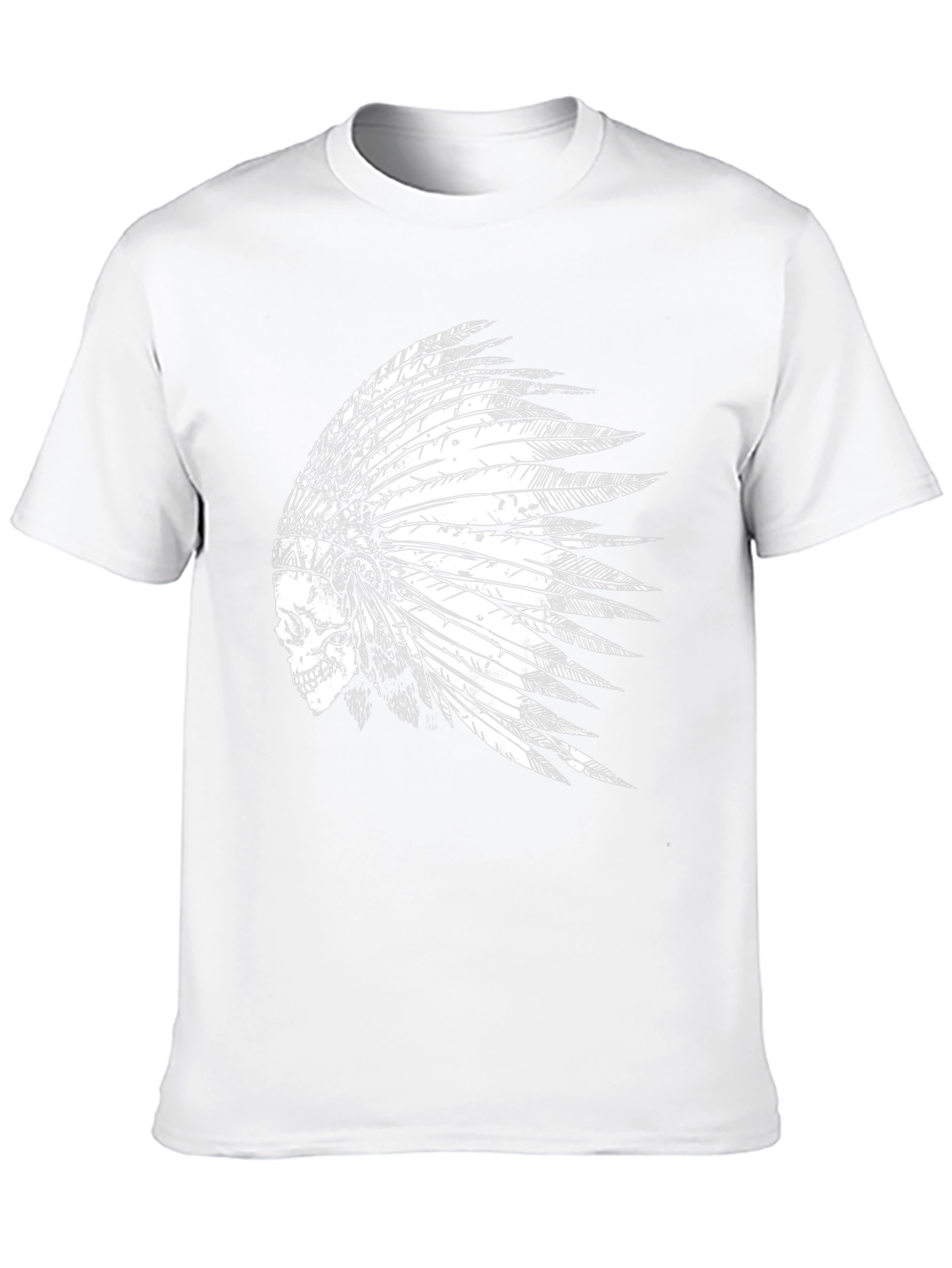 Skull Indian Headdress Graphic Tee - Black Cotton