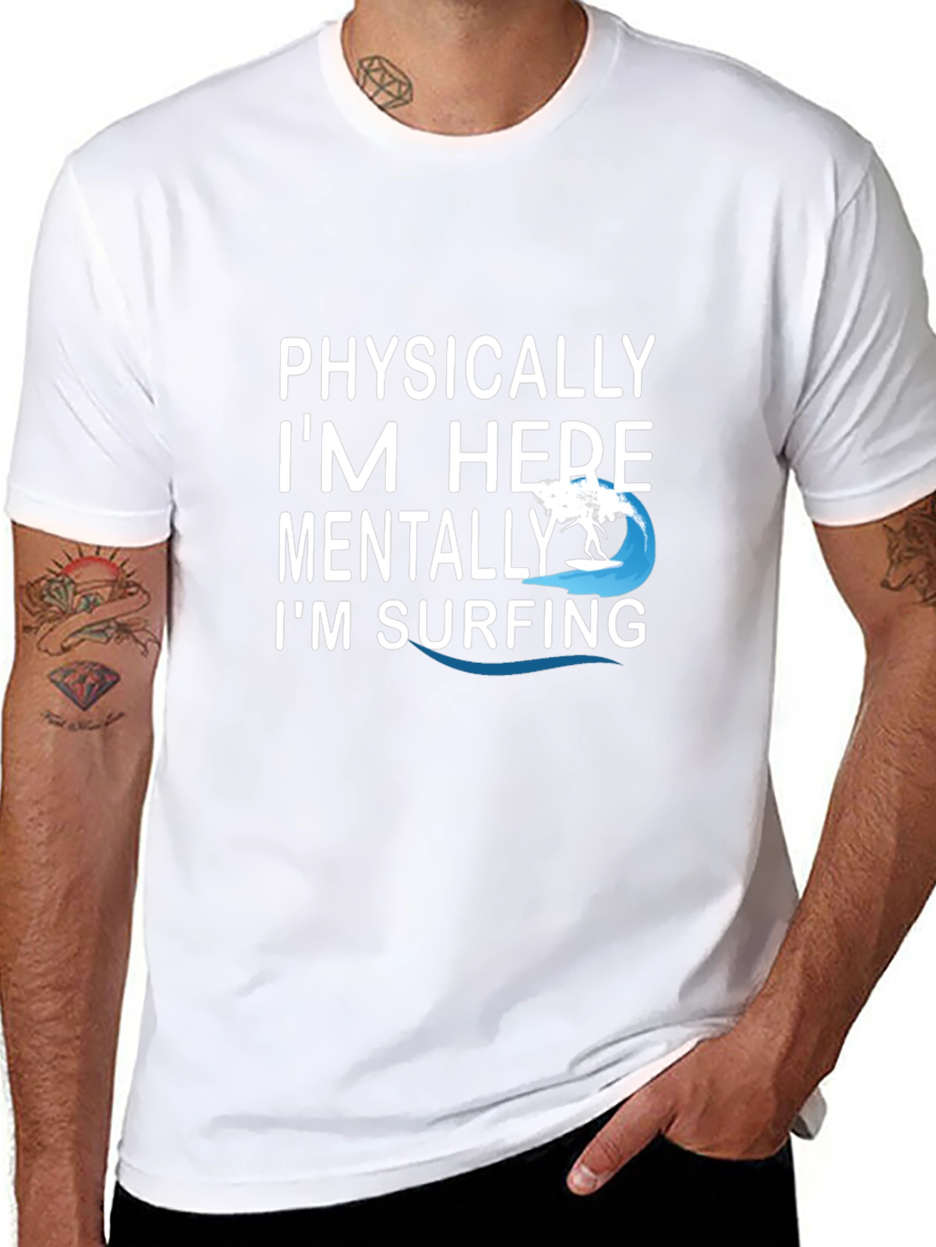 Physically Here Mentally Surfing Graphic Tee
