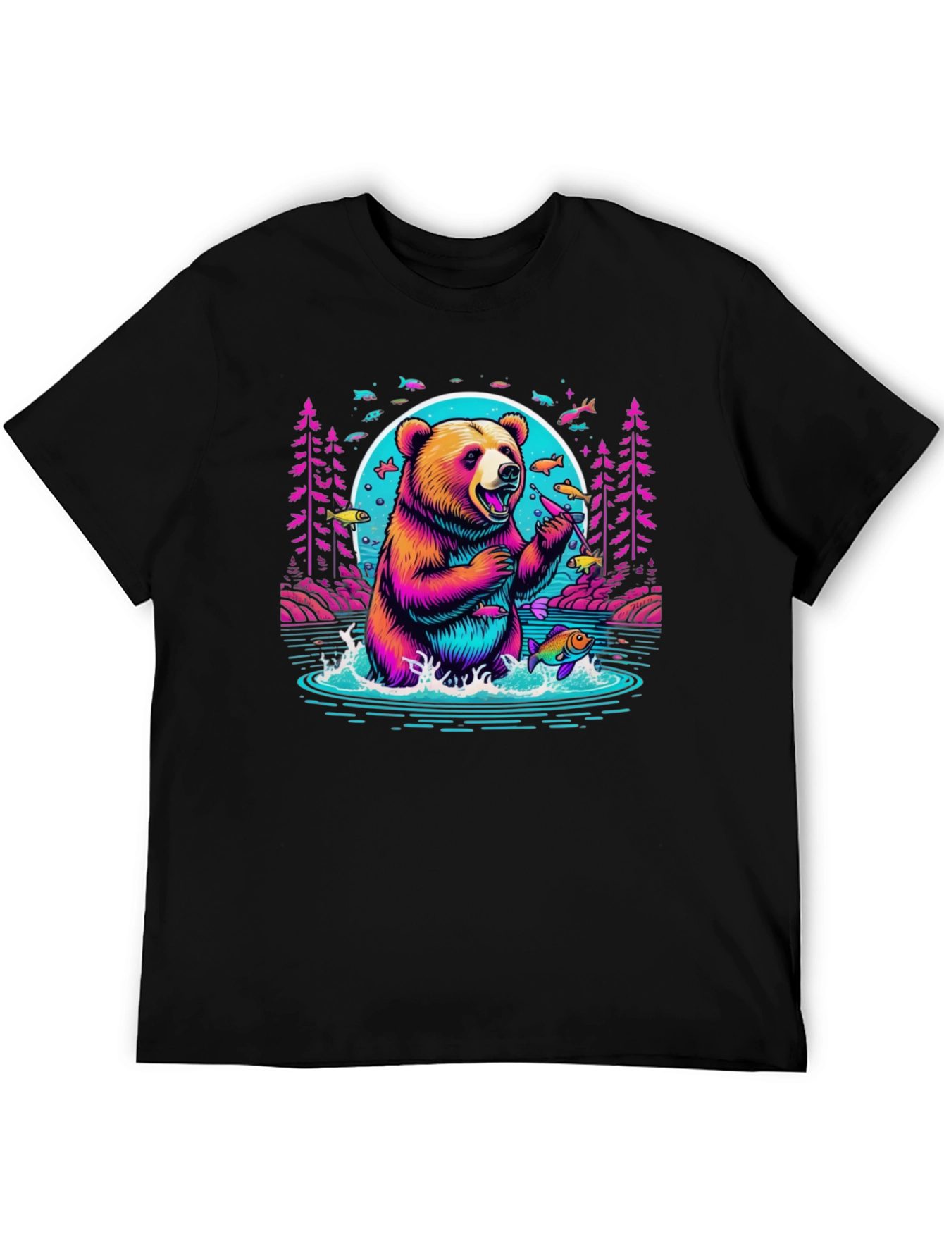 Bear Fishing Graphic T-Shirt