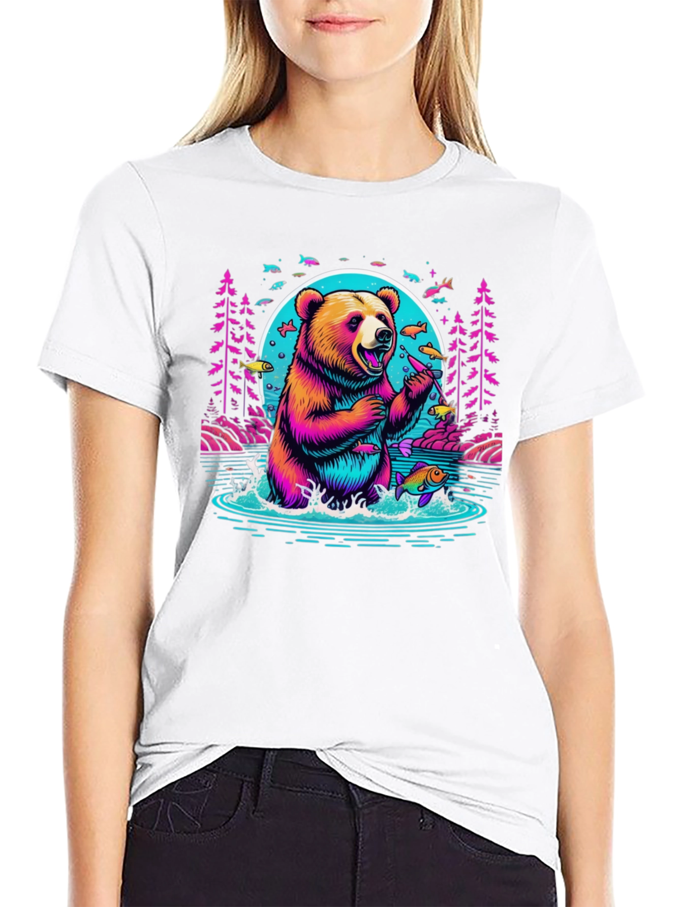 Bear Fishing Graphic T-Shirt