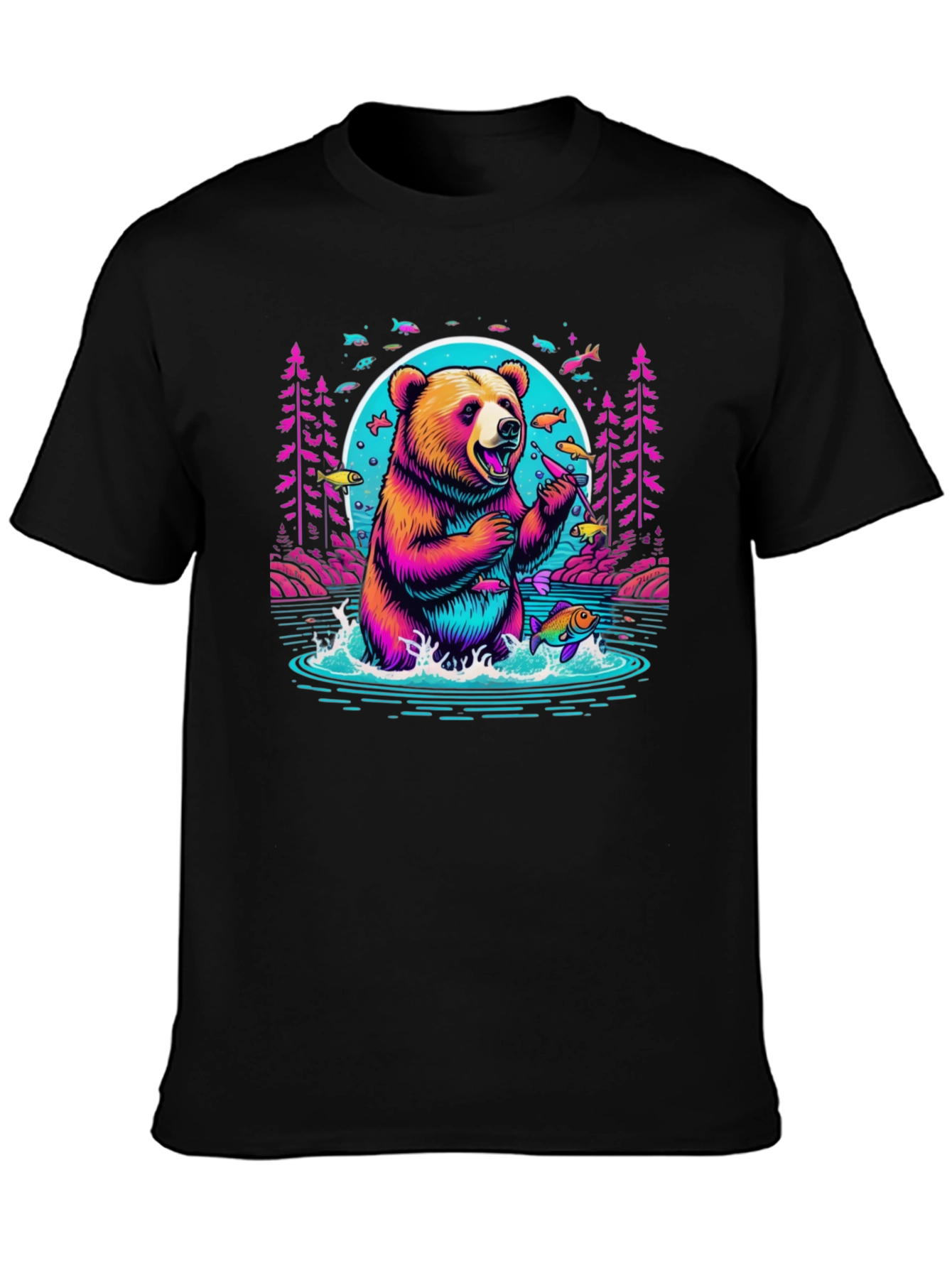 Bear Fishing Graphic T-Shirt