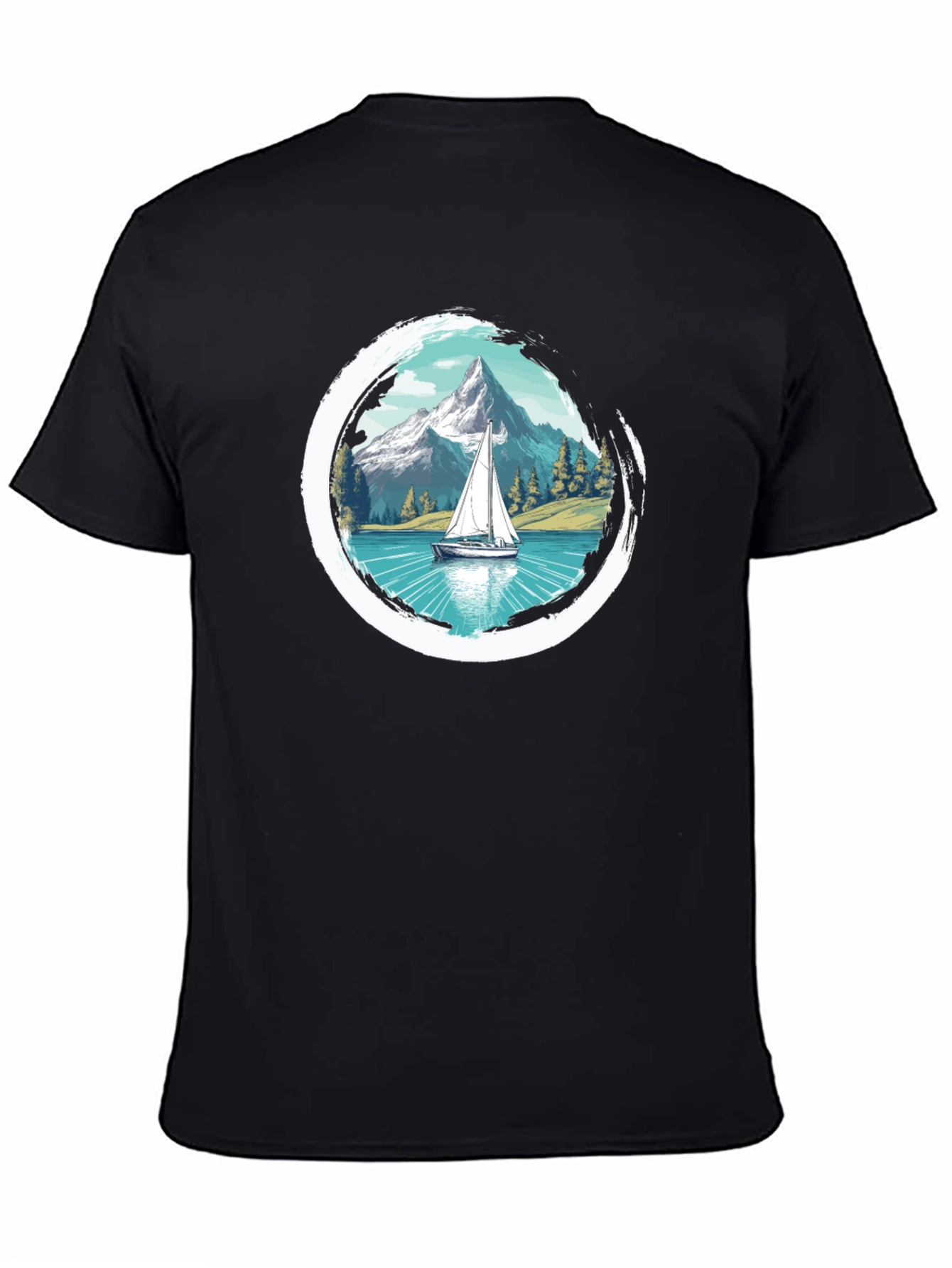 Sailboat Mountain Scene Graphic Tee