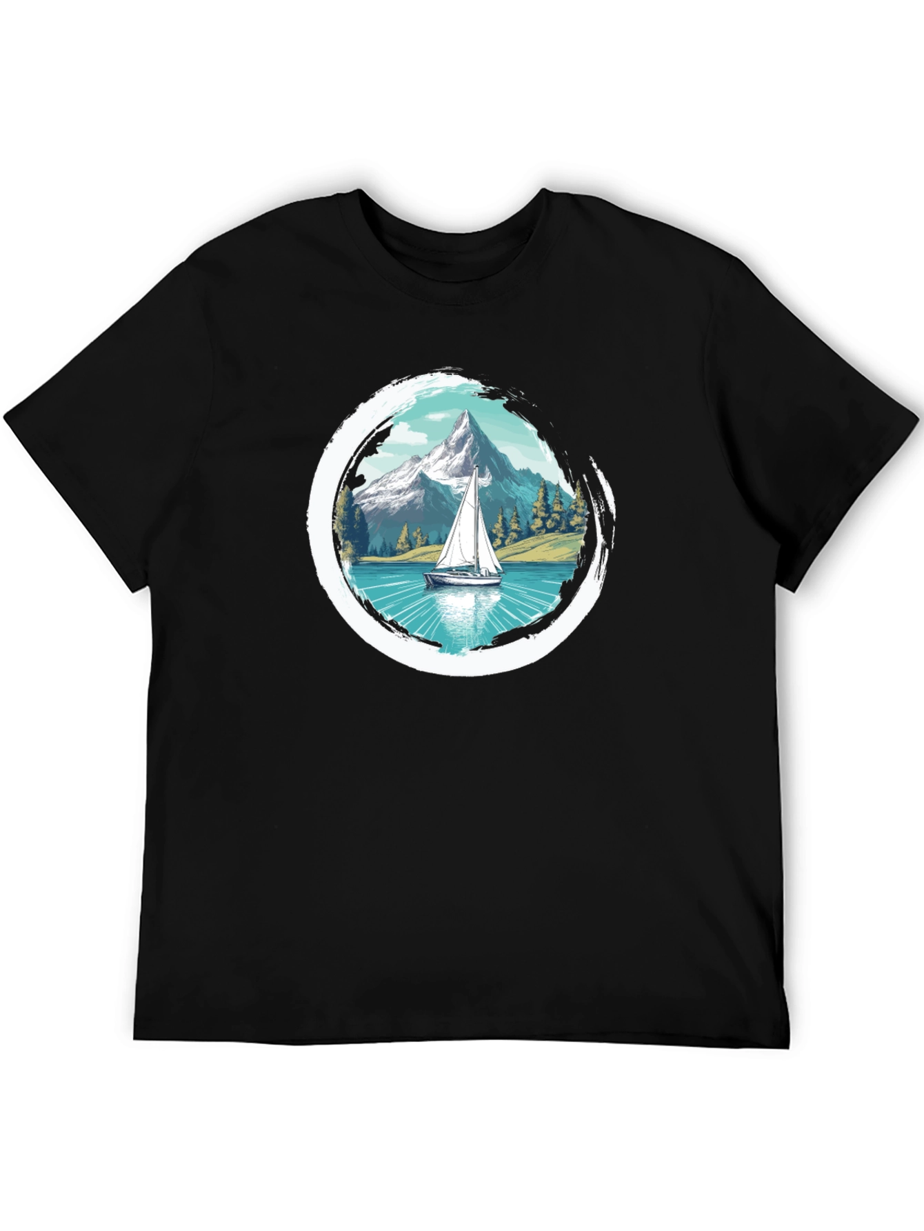 Sailboat Mountain Scene Graphic Tee
