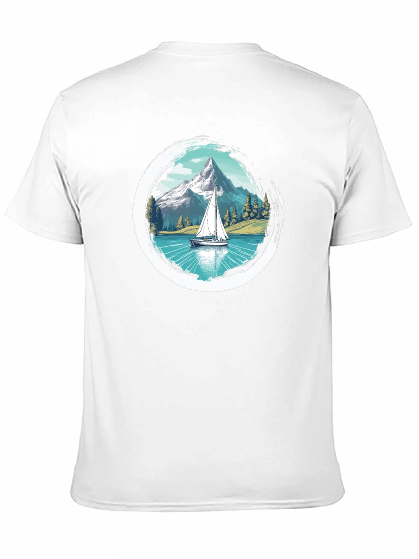 Sailboat Mountain Scene Graphic Tee