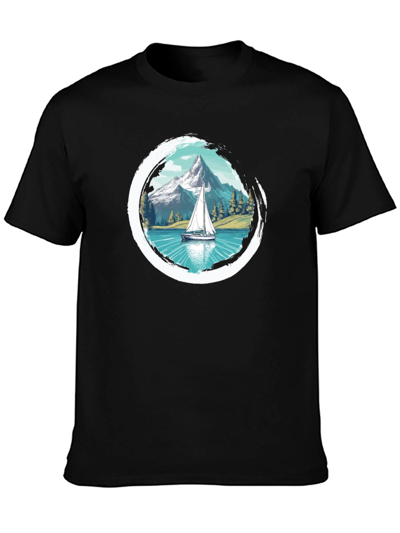 Sailboat Mountain Scene Graphic Tee