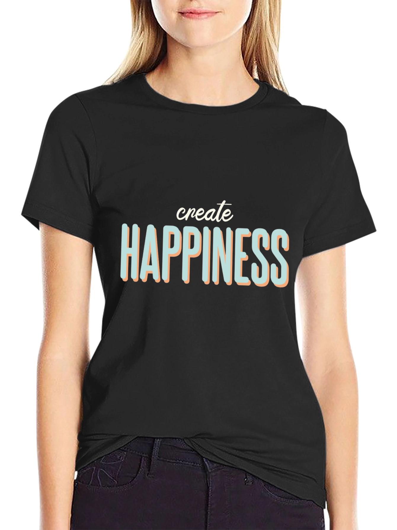 Create Happiness Graphic Tee - Black Casual T-Shirt