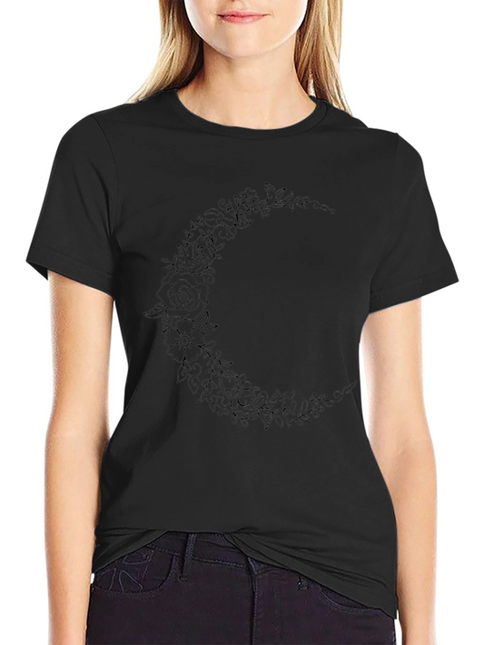 Floral Crescent Moon Black Graphic Tee