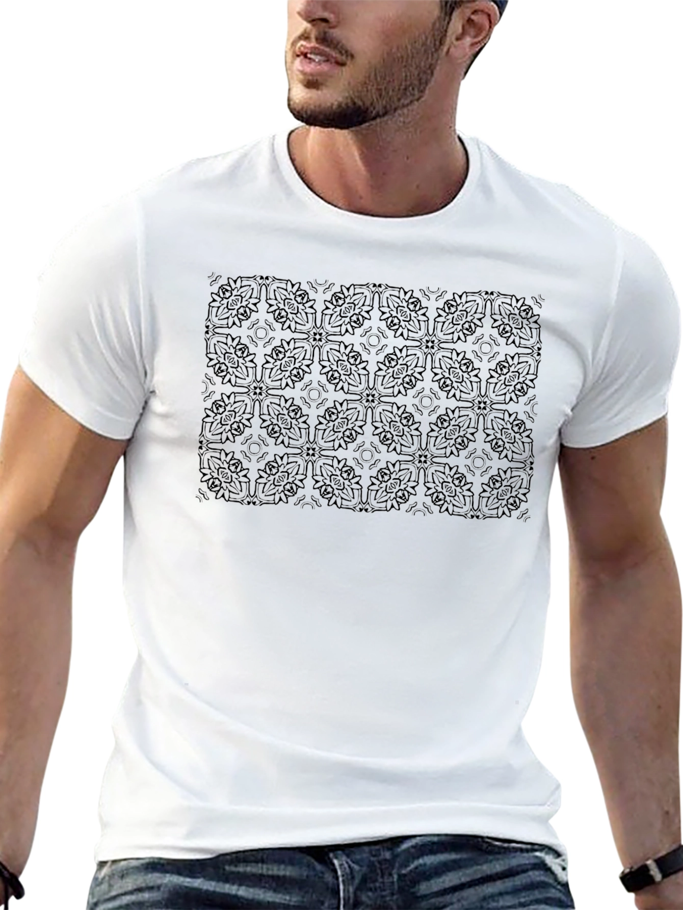 Patterned Crew Neck T-Shirt