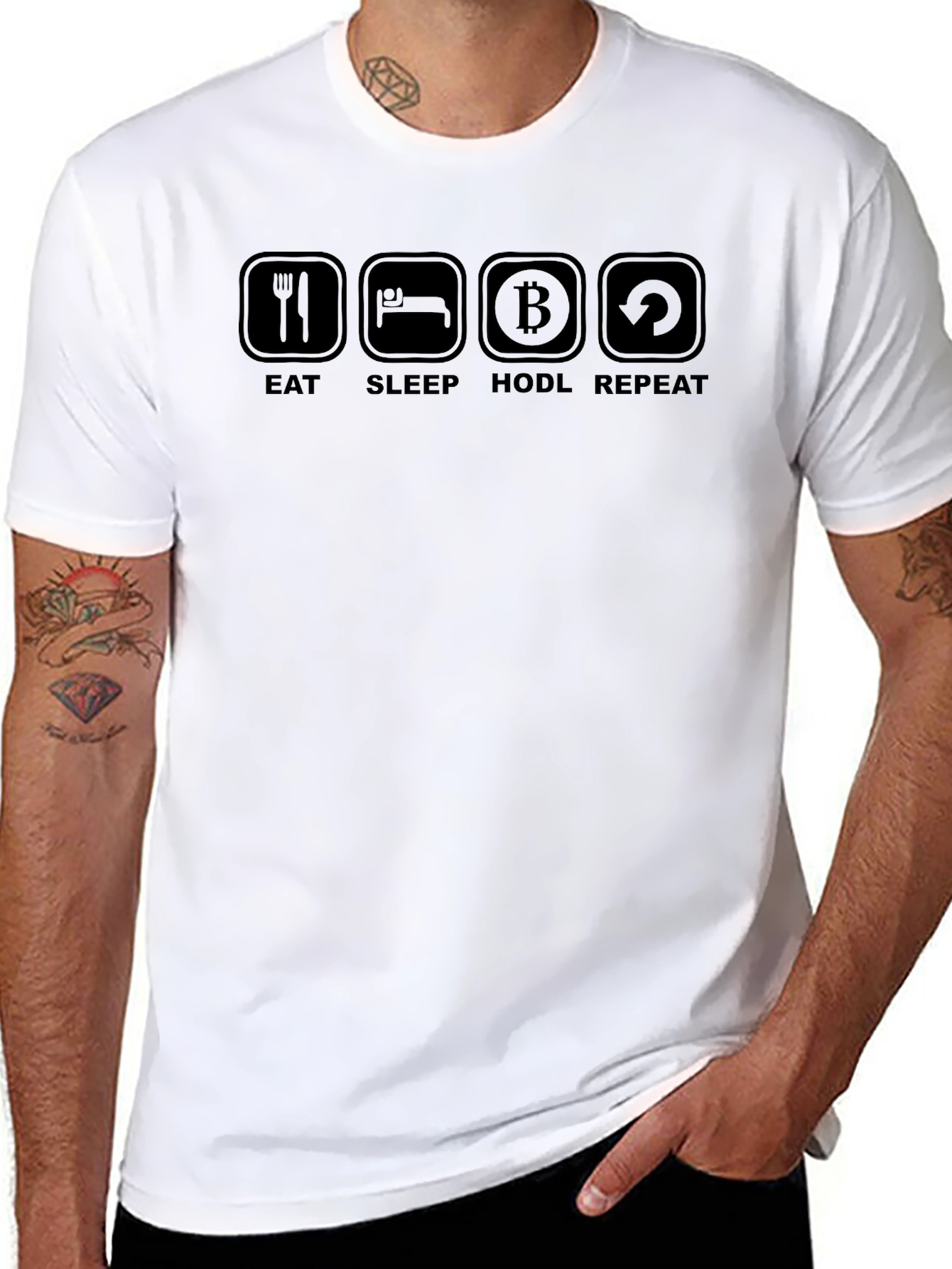 Eat Sleep HODL Repeat Black T-Shirt Crypto Design