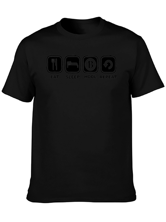 Eat Sleep HODL Repeat Black T-Shirt Crypto Design