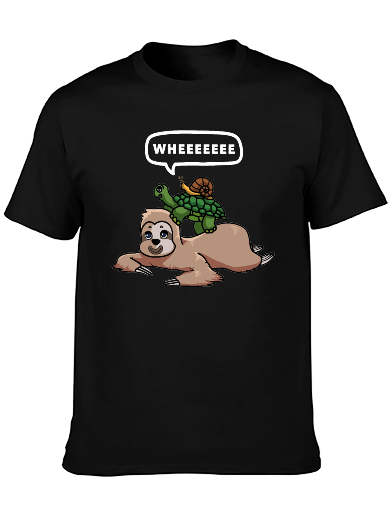 Sloth Turtle and Snail Black T-Shirt