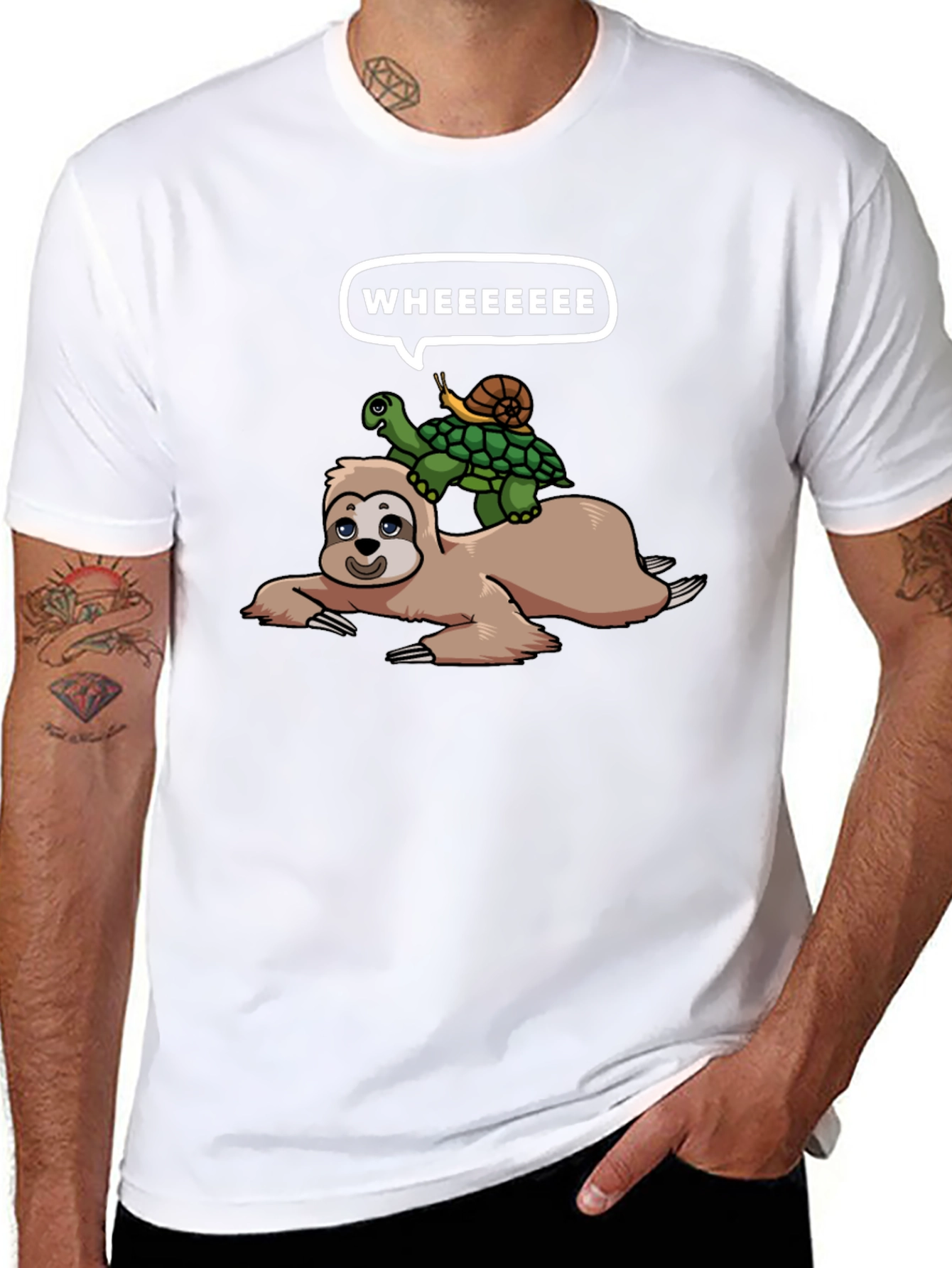 Sloth Turtle and Snail Black T-Shirt