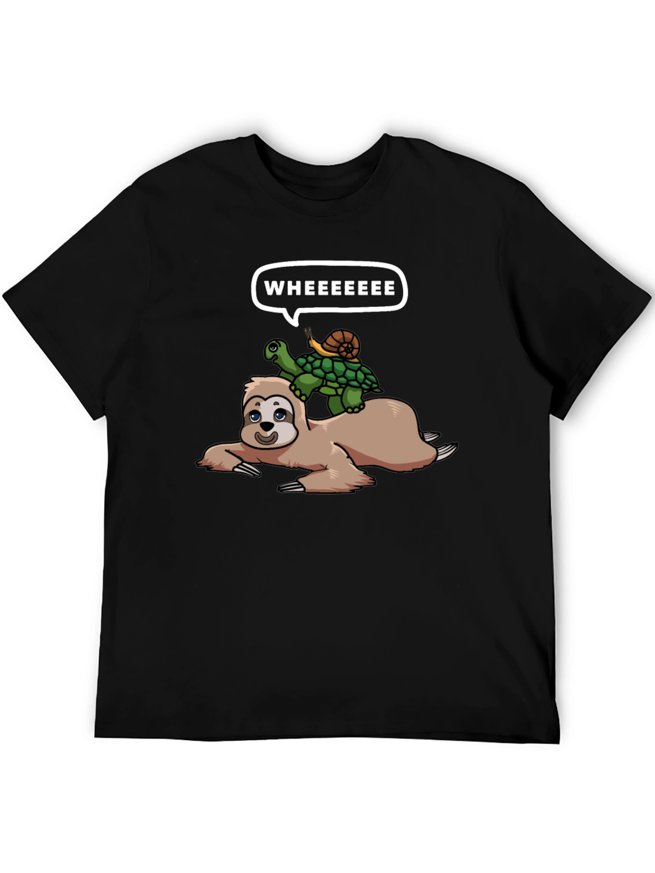 Sloth Turtle and Snail Black T-Shirt