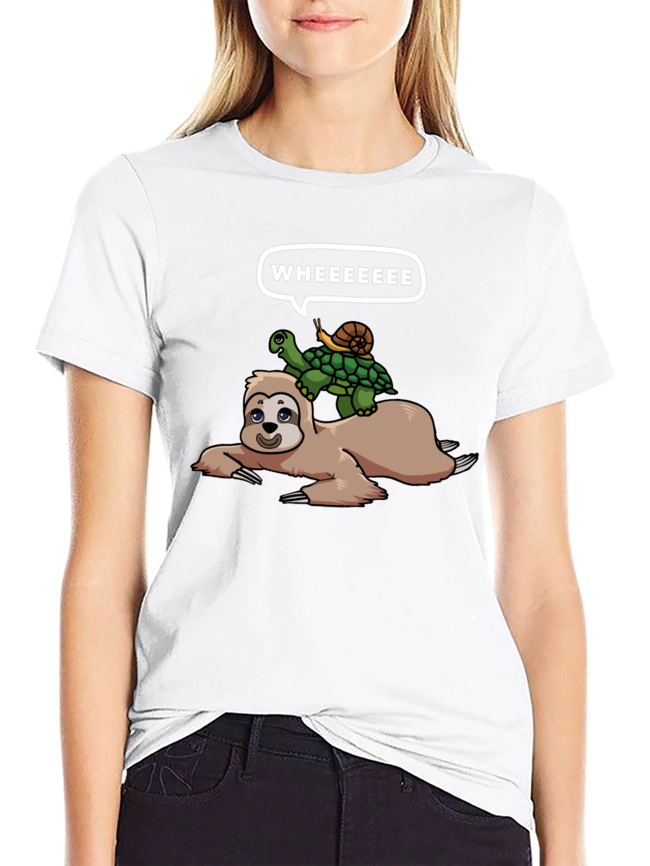 Sloth Turtle and Snail Black T-Shirt