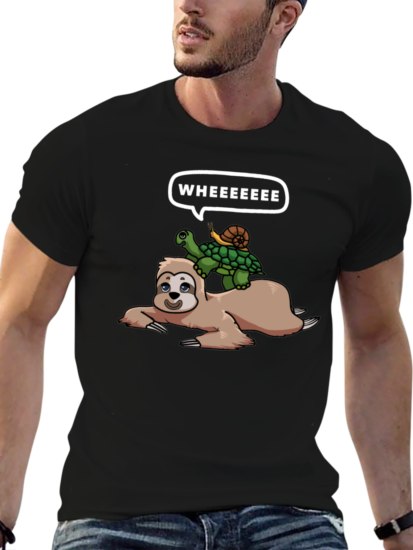 Sloth Turtle and Snail Black T-Shirt