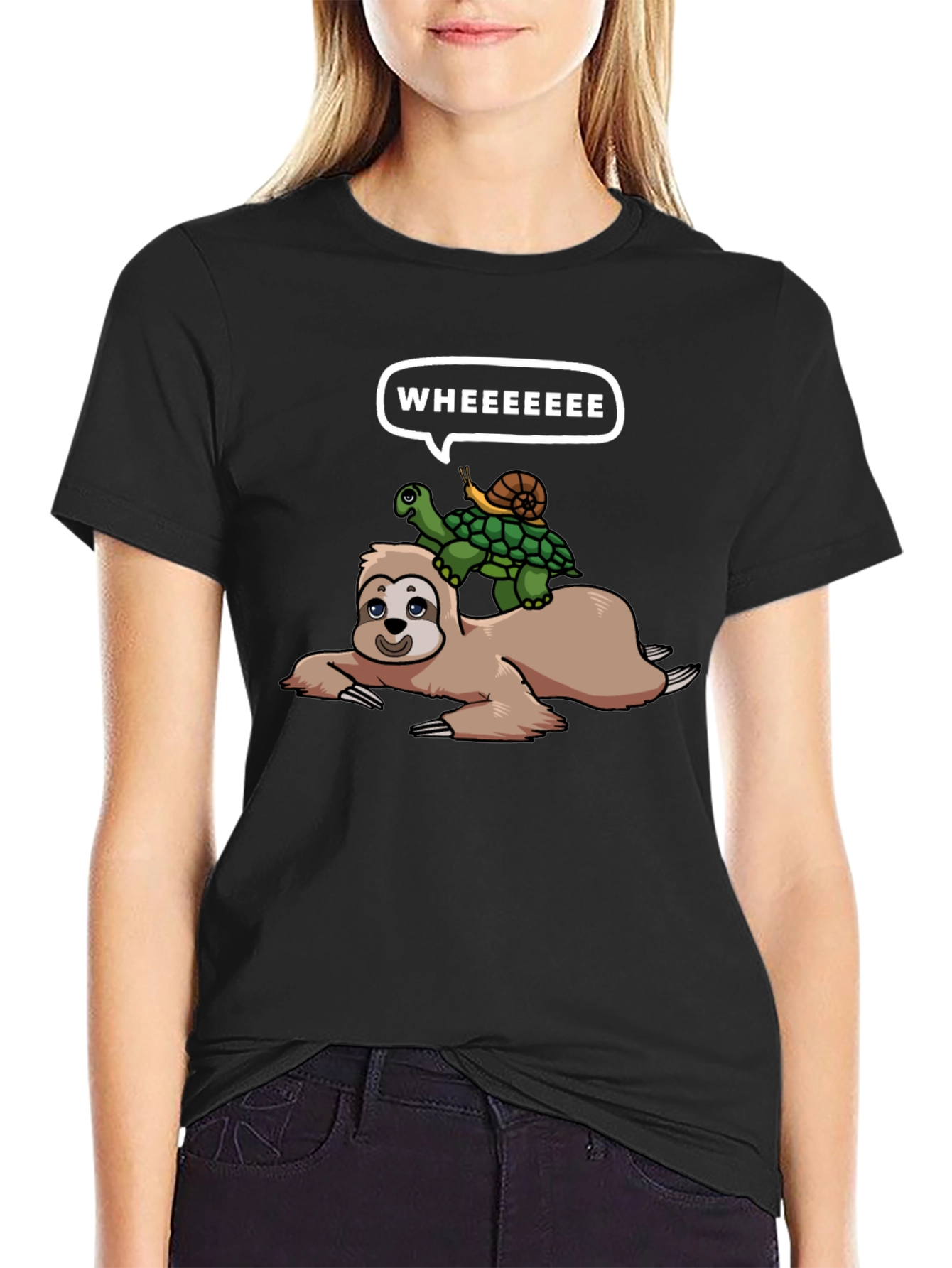 Sloth Turtle and Snail Black T-Shirt