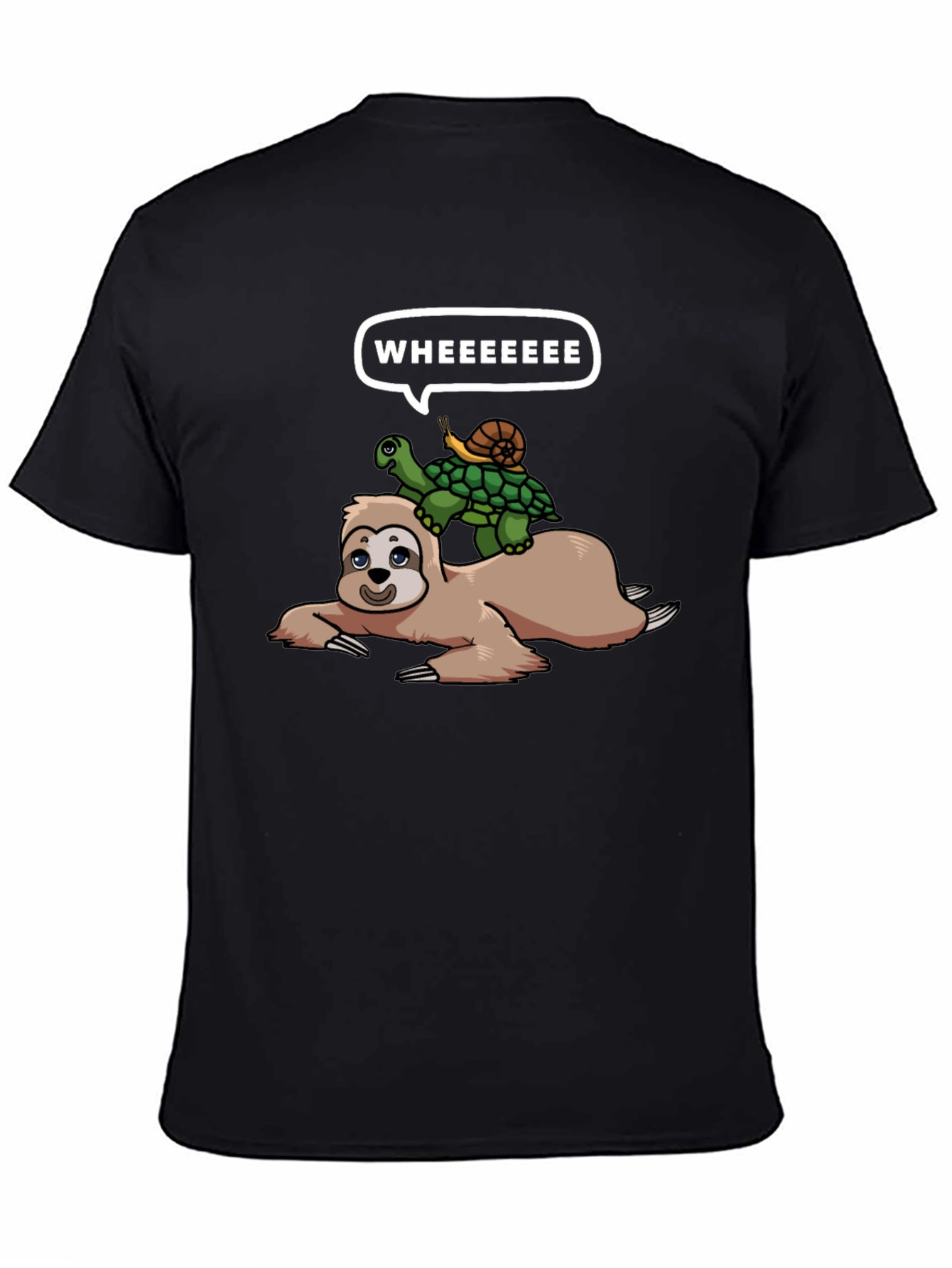 Sloth Turtle and Snail Black T-Shirt