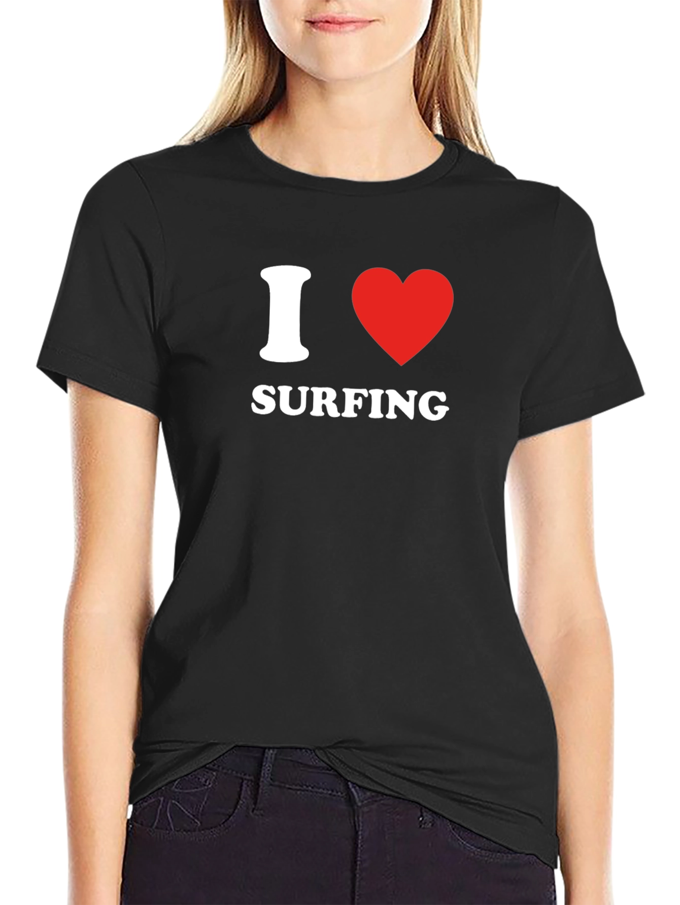 I Heart Surfing Black T-Shirt