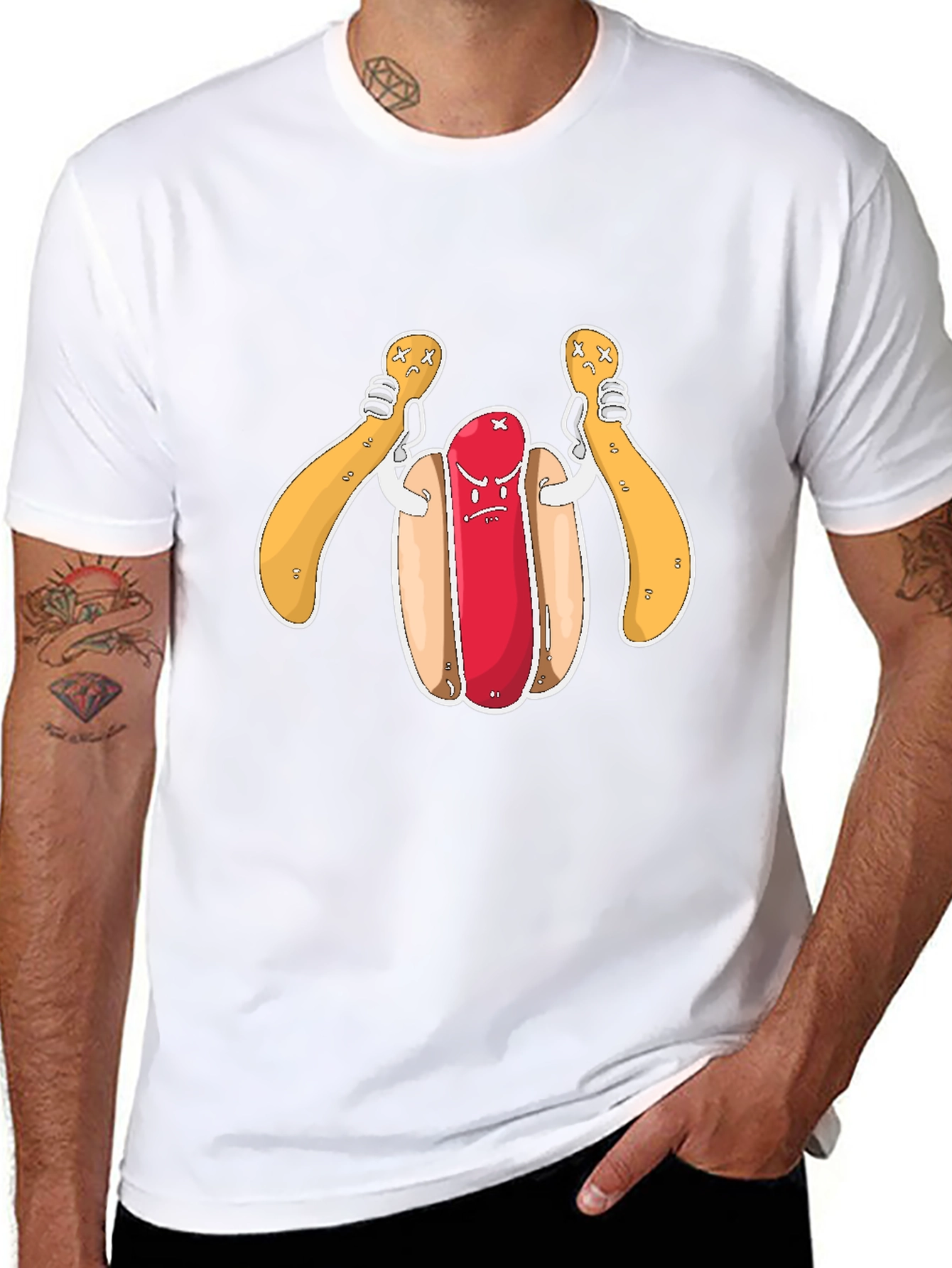 Cartoon Hot Dog Graphic T-Shirt