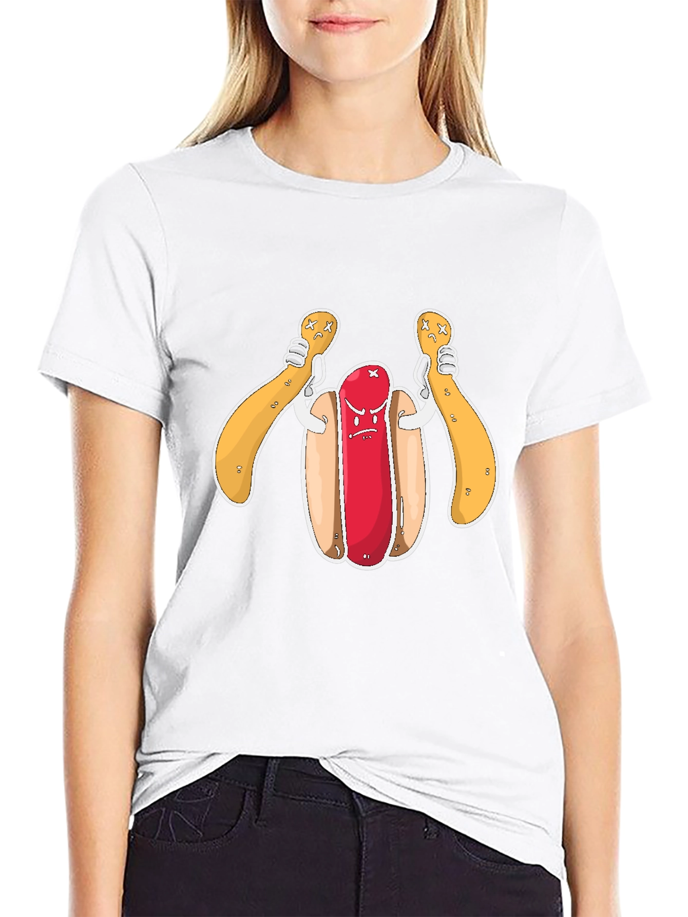Cartoon Hot Dog Graphic T-Shirt