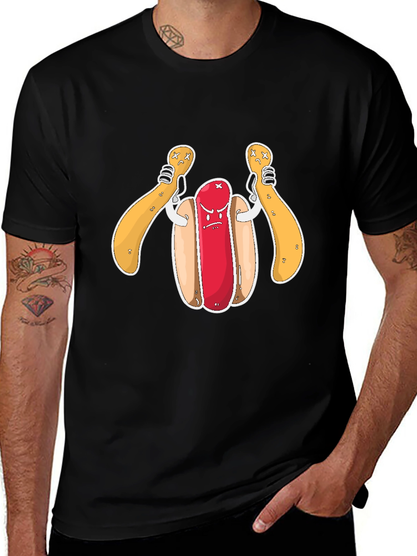 Cartoon Hot Dog Graphic T-Shirt