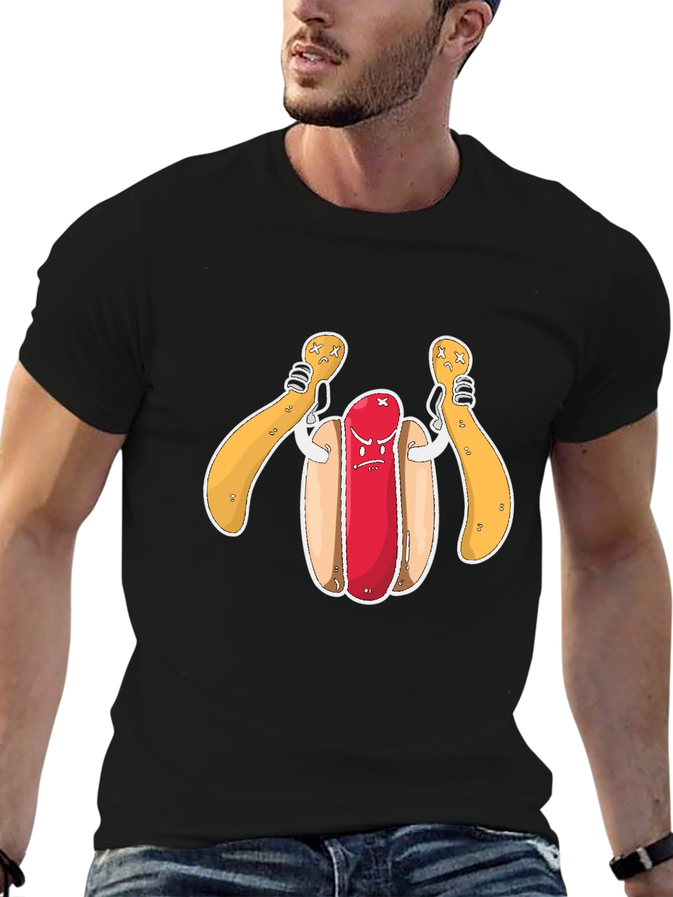 Cartoon Hot Dog Graphic T-Shirt
