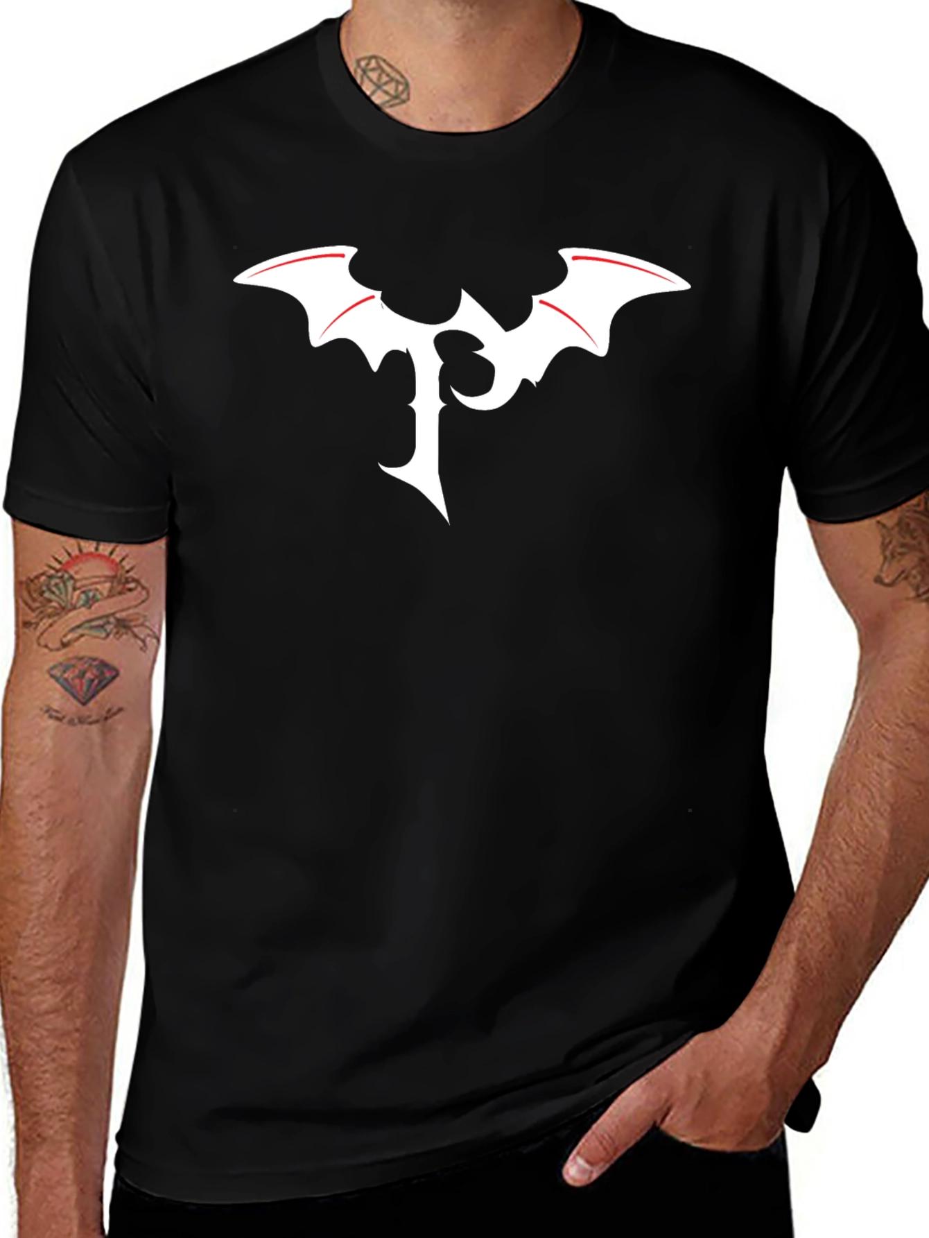 Black T-Shirt with White Bat Logo