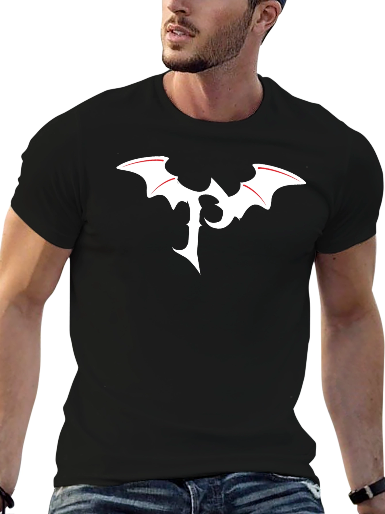 Black T-Shirt with White Bat Logo