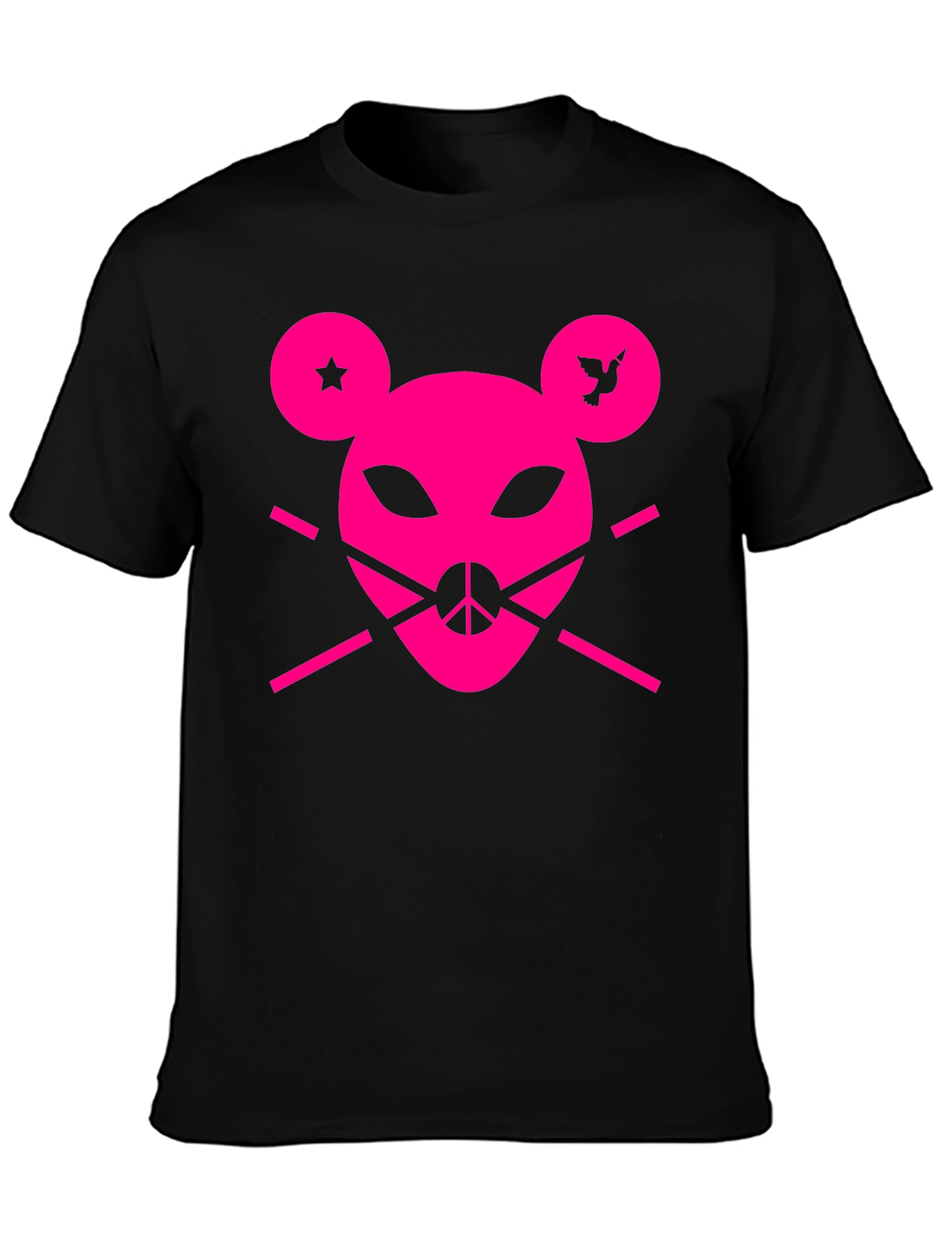 Edgy Graphic Tee - Pink Alien Peace Mouse Design