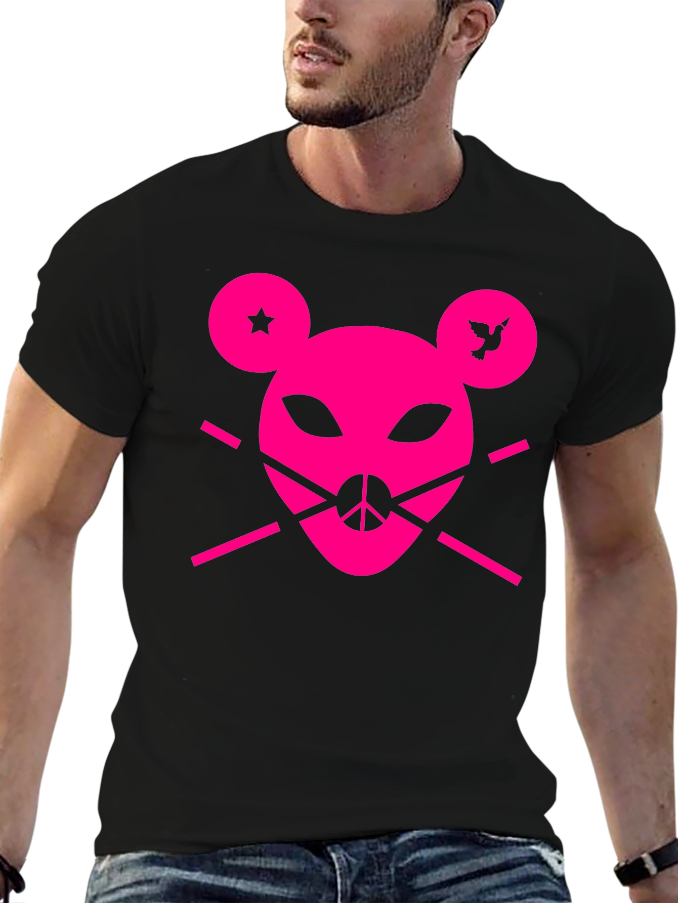 Edgy Graphic Tee - Pink Alien Peace Mouse Design