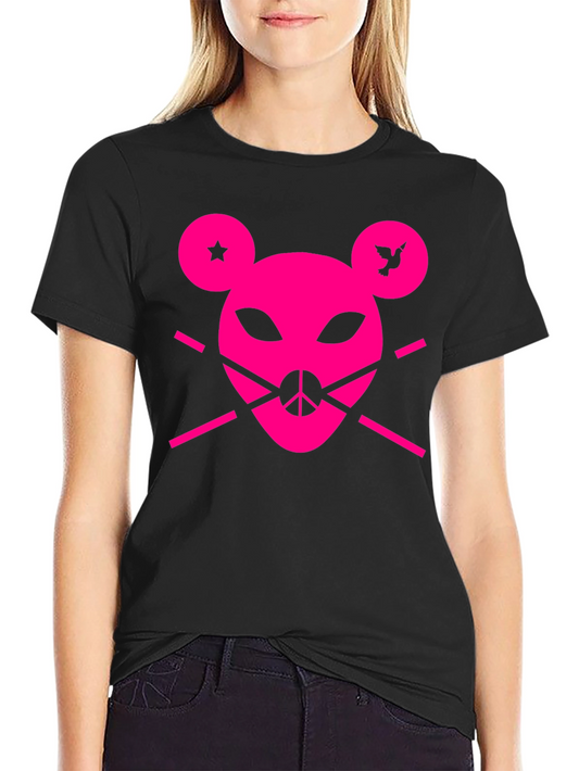 Edgy Graphic Tee - Pink Alien Peace Mouse Design