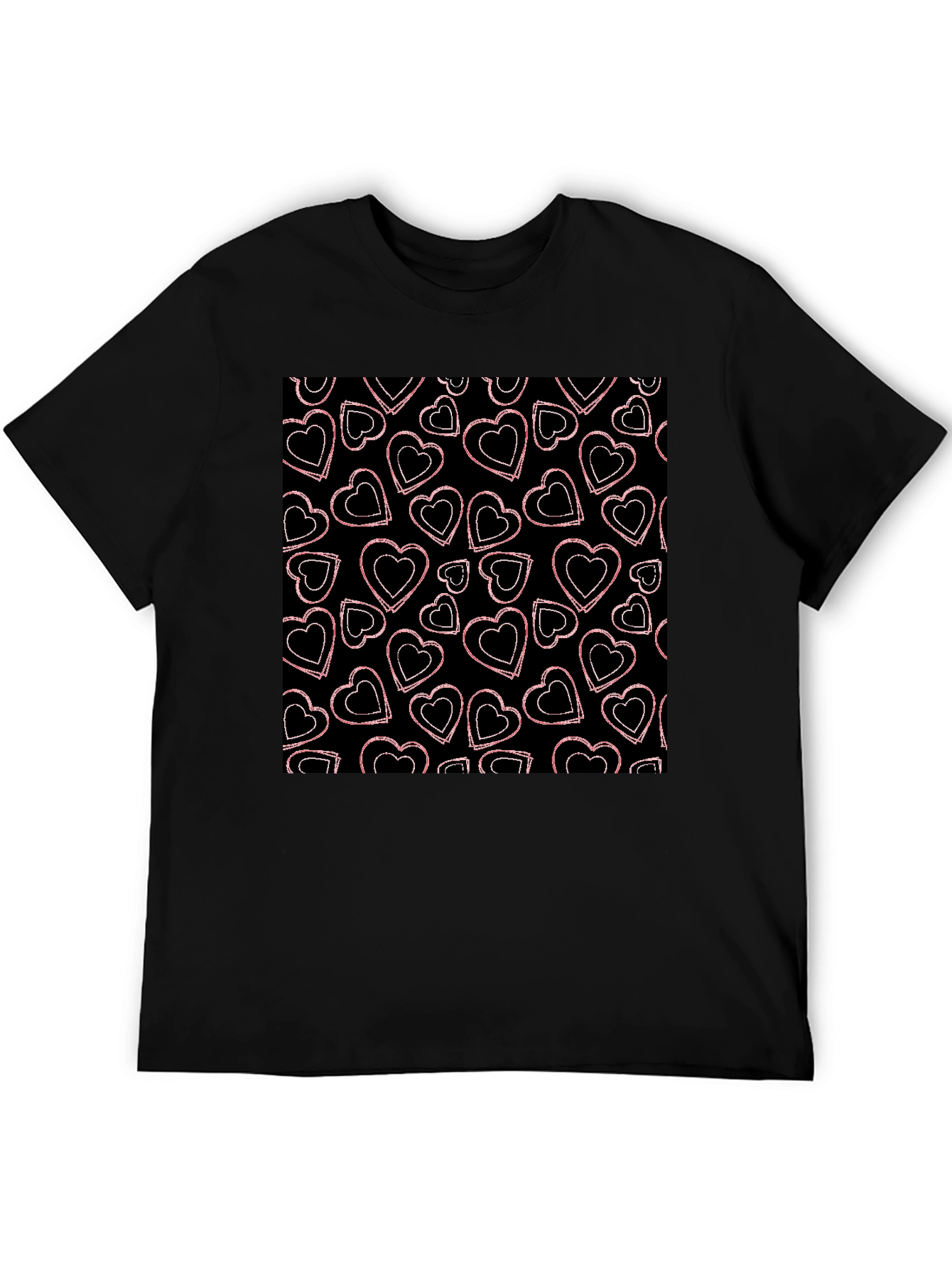 Heart Pattern Graphic Tee - Black