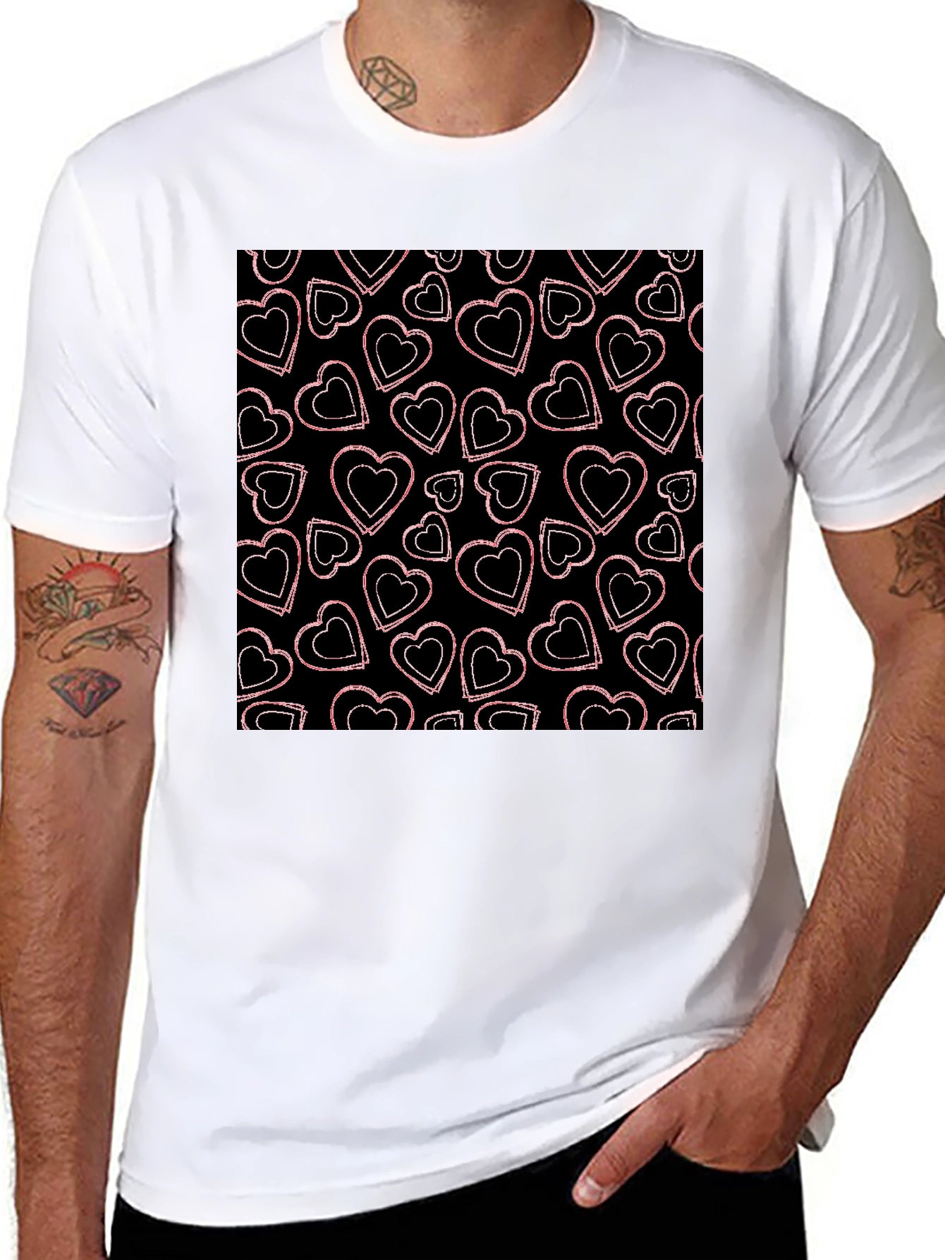 Heart Pattern Graphic Tee - Black