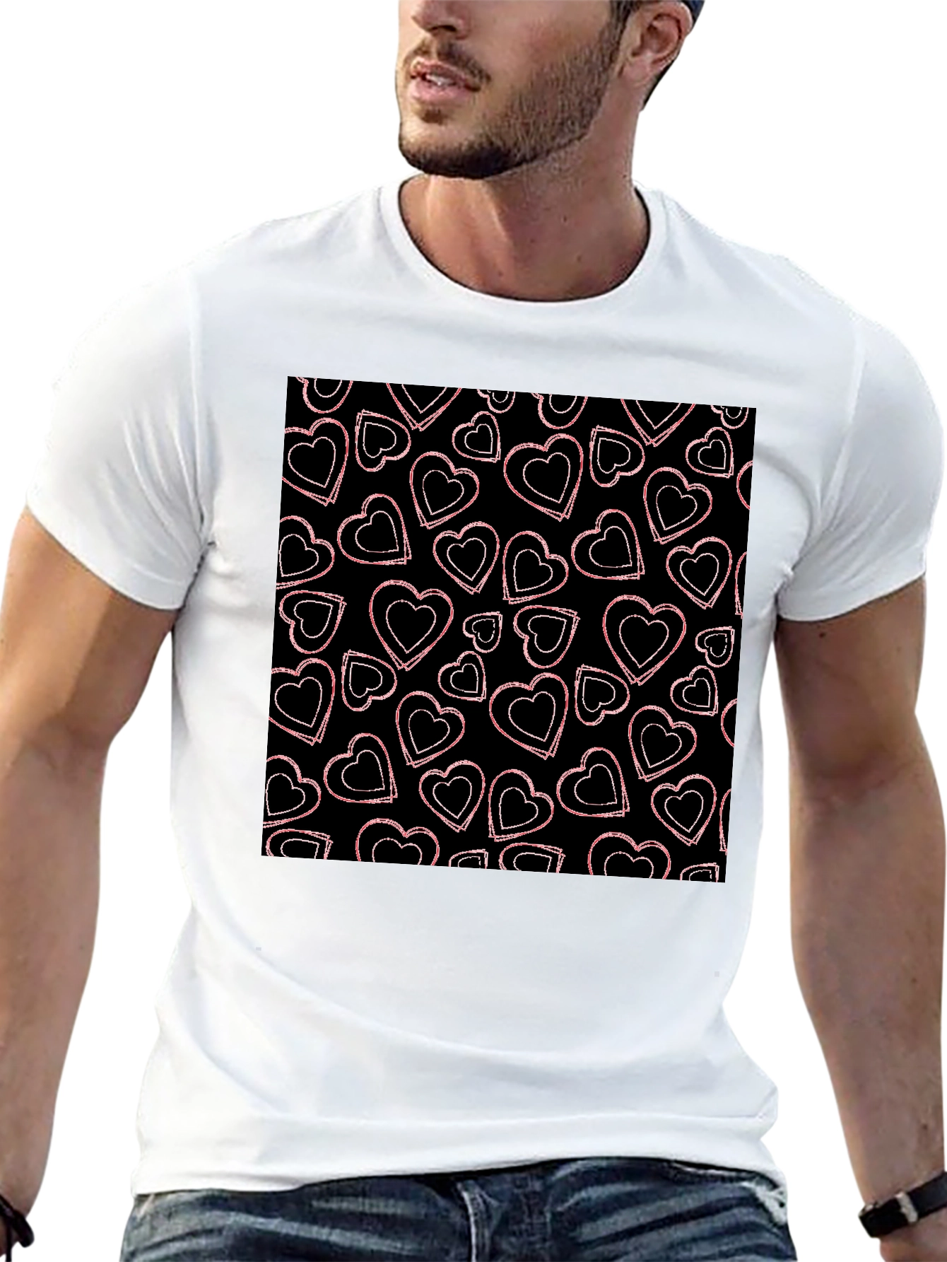 Heart Pattern Graphic Tee - Black