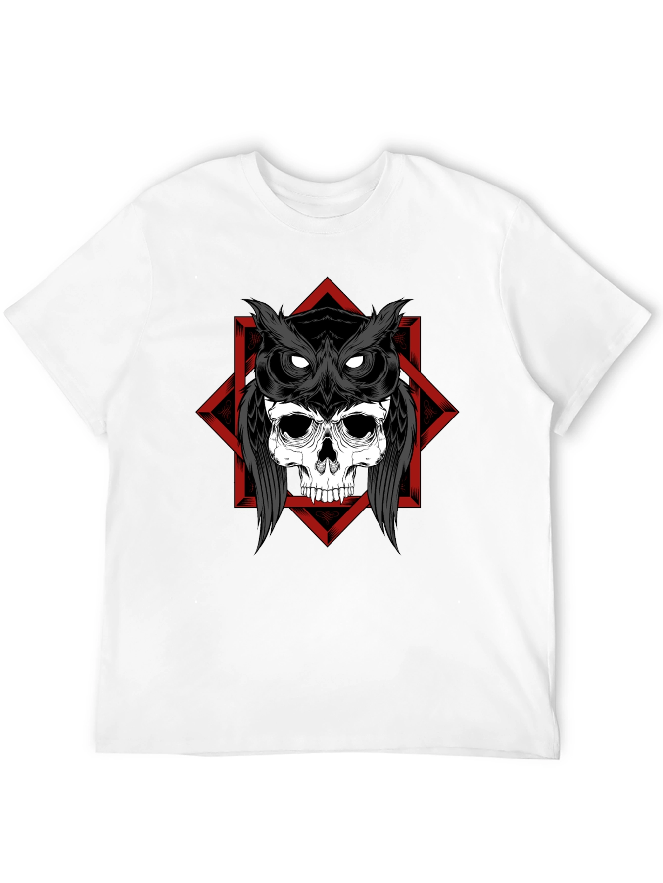 Skull Owl Graphic Tee - Black Cotton T-Shirt