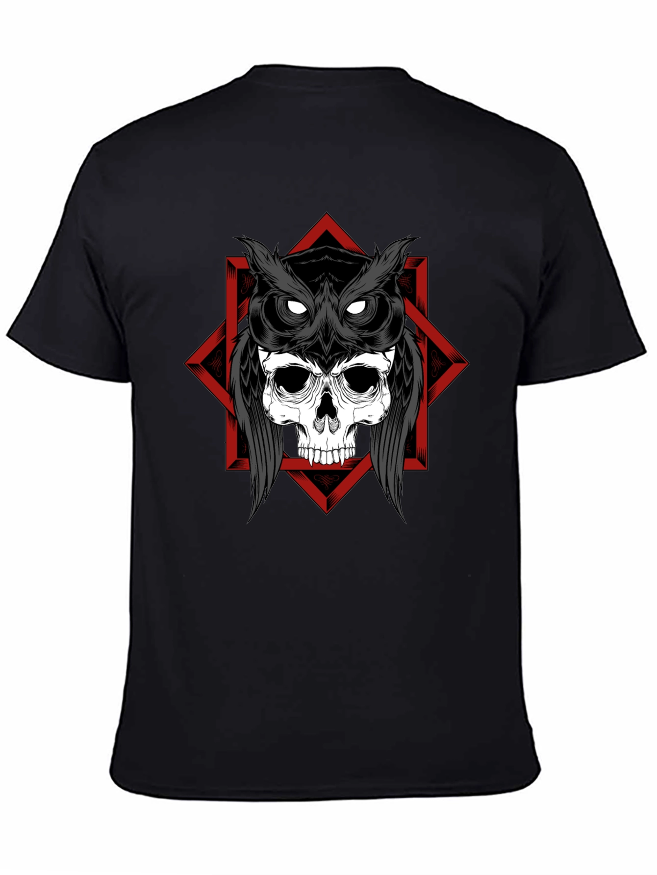 Skull Owl Graphic Tee - Black Cotton T-Shirt