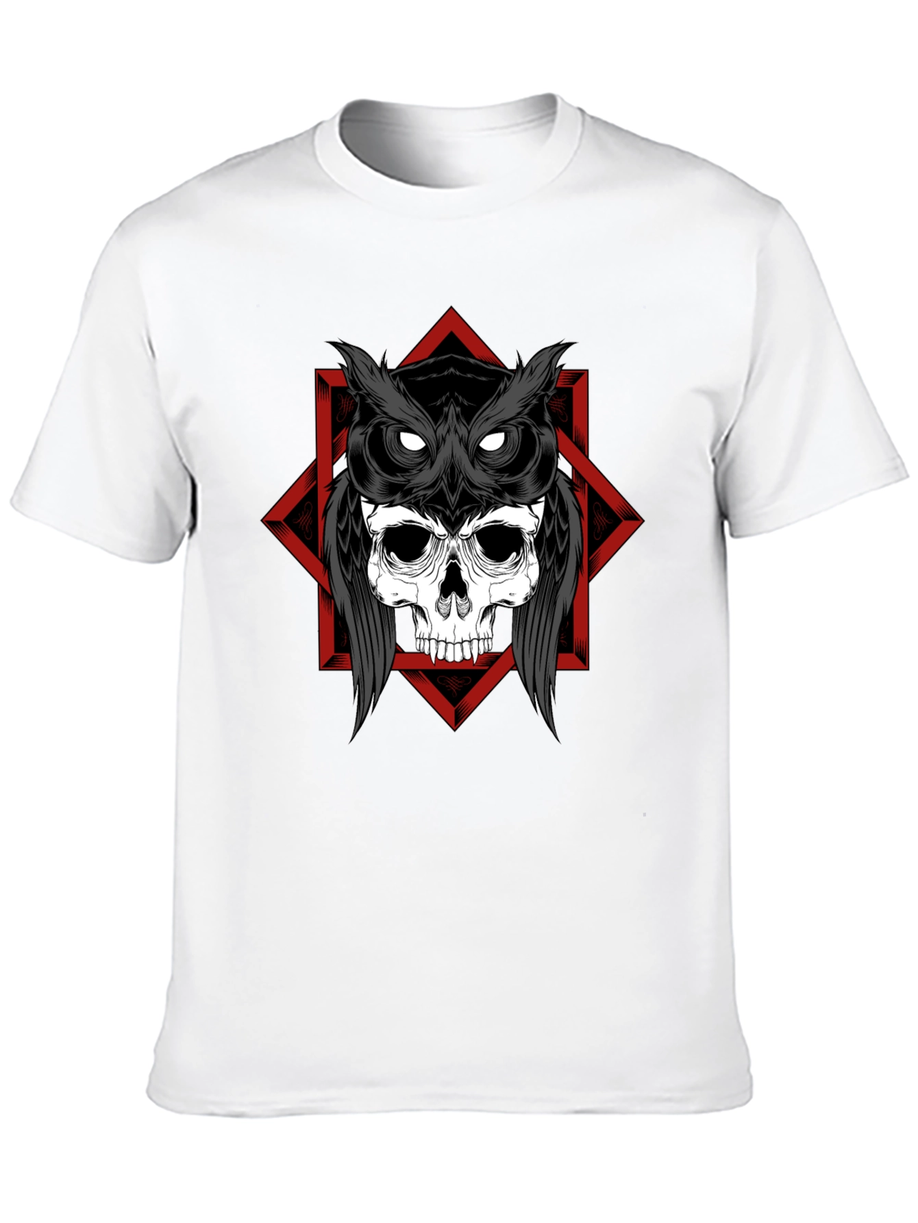 Skull Owl Graphic Tee - Black Cotton T-Shirt